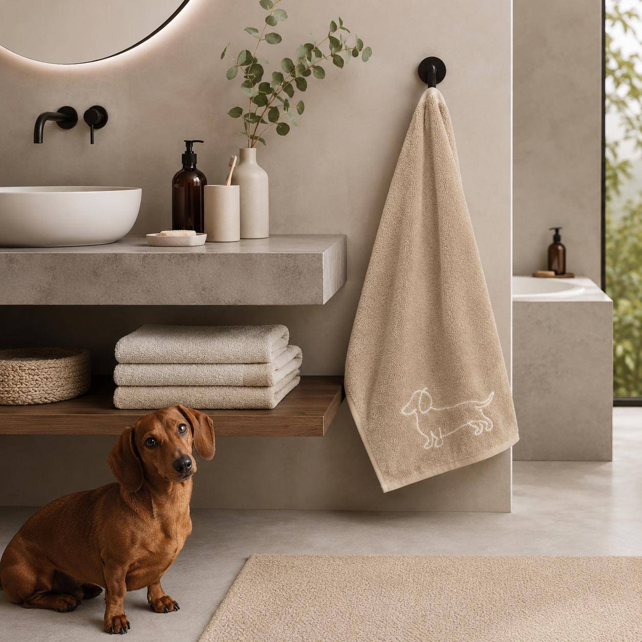 Cawö Frottiertuchserie We love Dogs Dackelsilhouette Natur Duschtuch mit Schönheitsfehlern