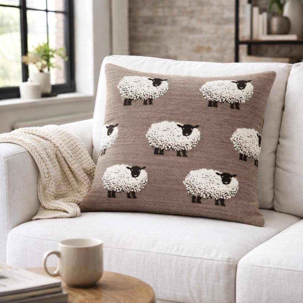 die Schafbande von Sander - Kissenhülle Fluffys Gang in Taupe