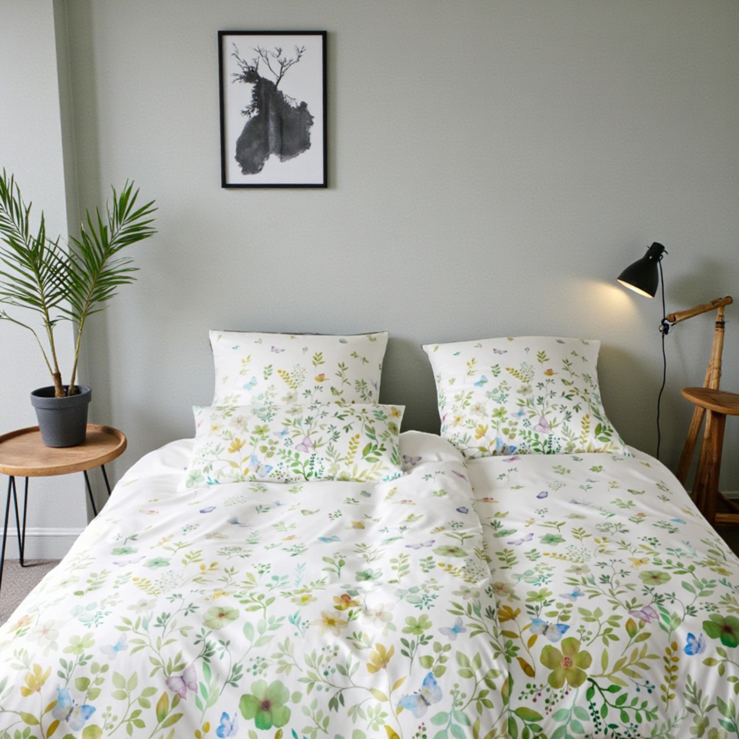 Elegante Comfort Satin Bettwäsche Spring Fling Grün 135 x 200 cm