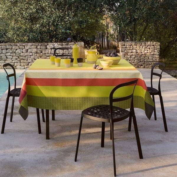 Le Jacquard Francais Provence Genet Tischdecke aus Damast beschichtet 175 x 315 cm mit farbigen Streifen im mediterranen Design