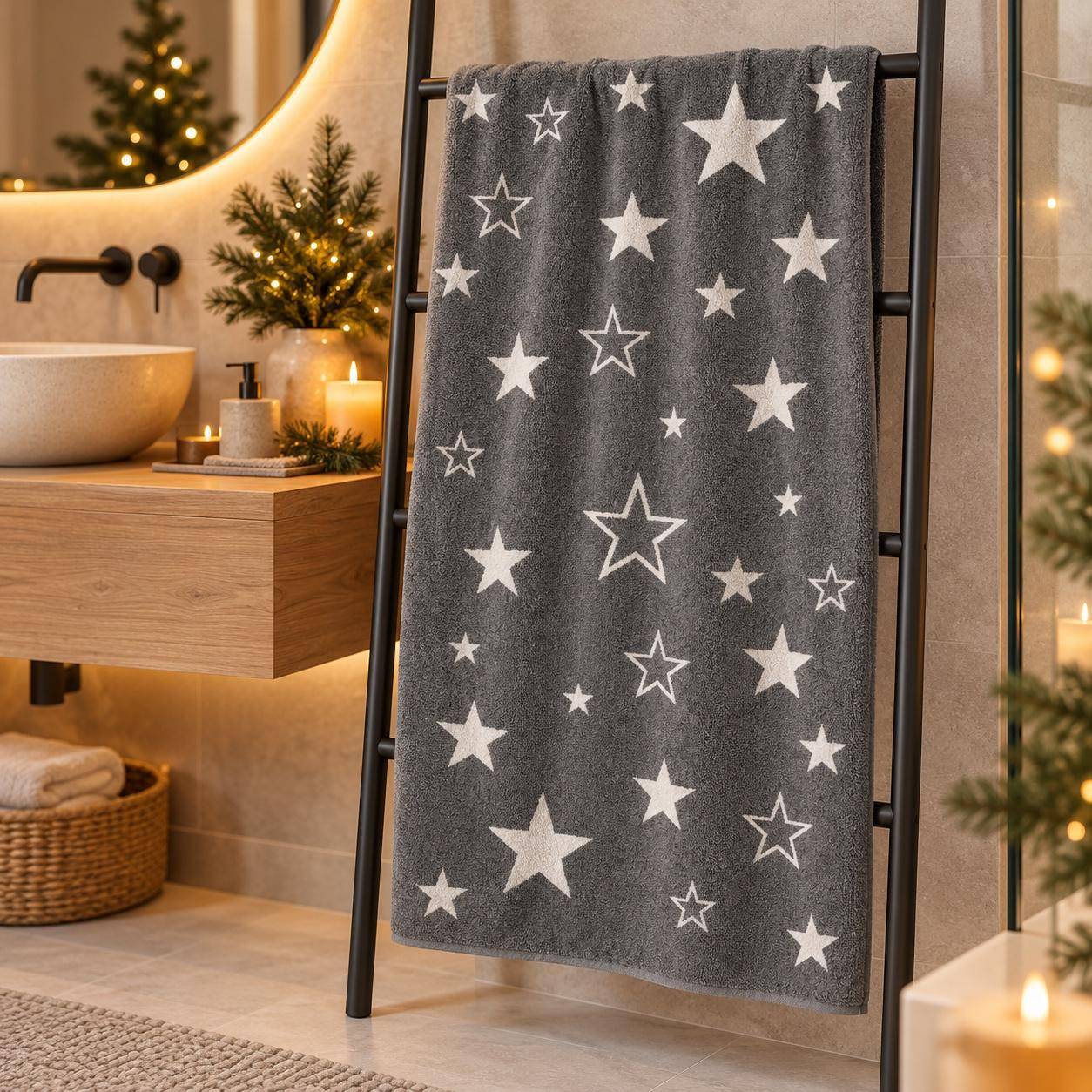 Cawö Frottiertuchserie Christmas Edition 792 Sterne Schiefer Duschtuch