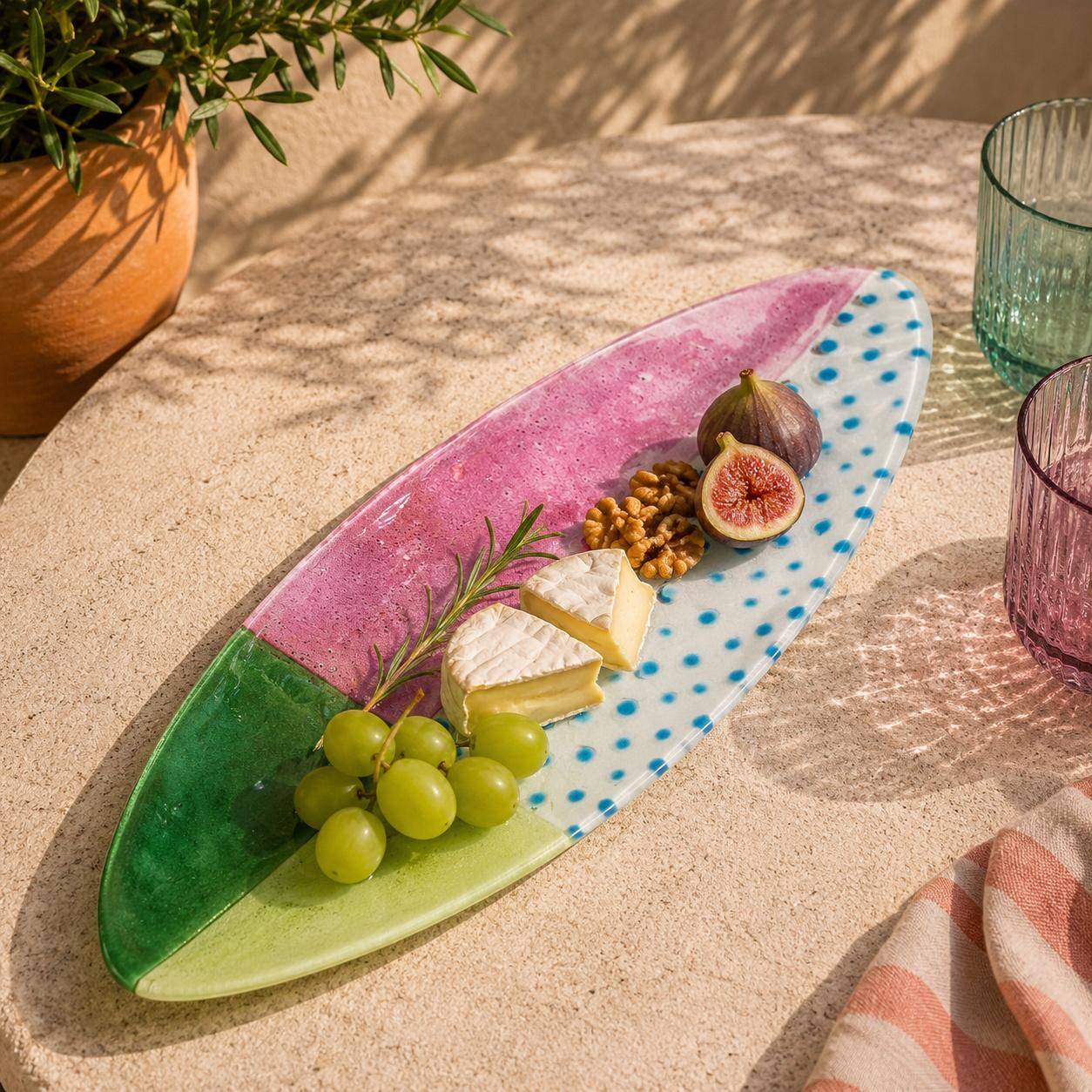 Tranquillo schmale Glasschale FLOATING Hues - Mehrfarbig 44 cm