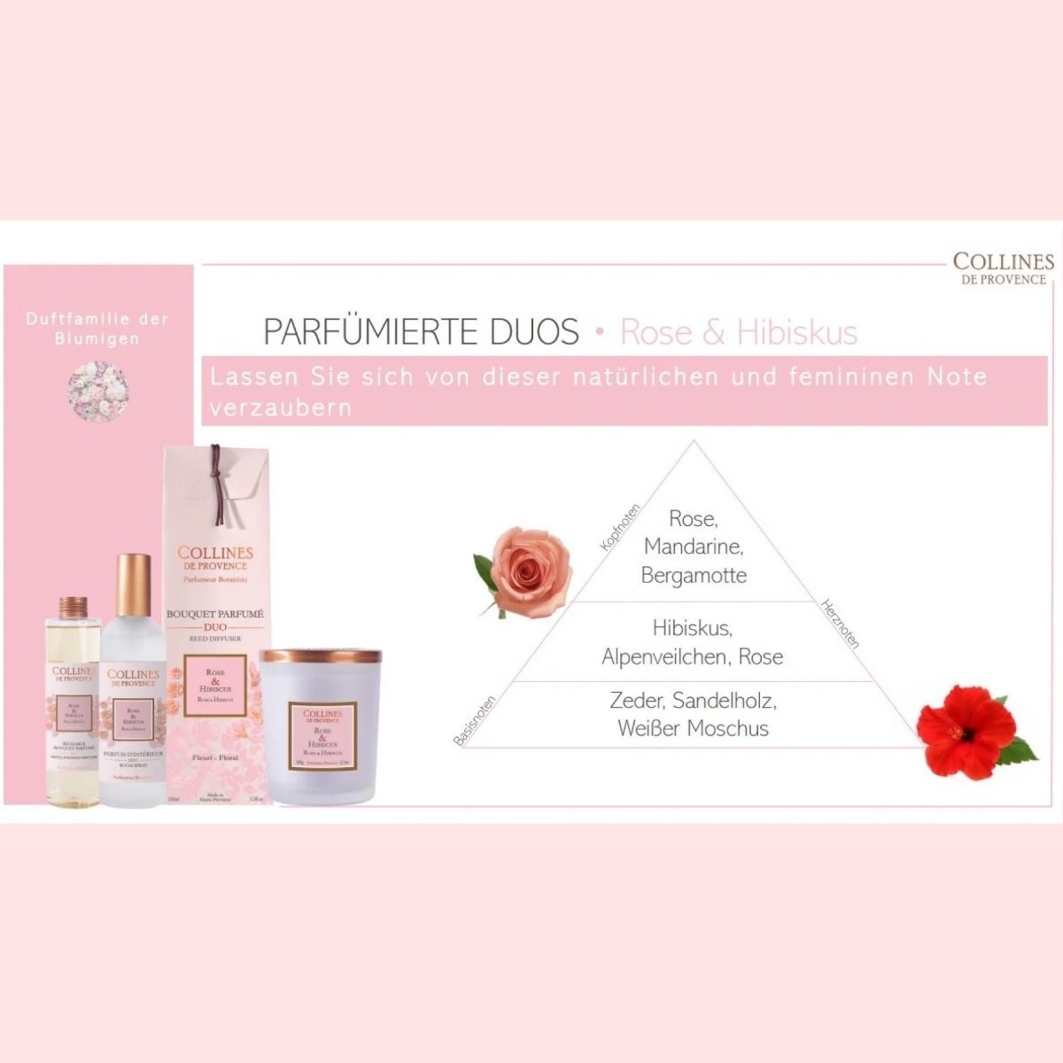 Von Collines De Provence - Duftkerze Rose und Hibiskus 180g