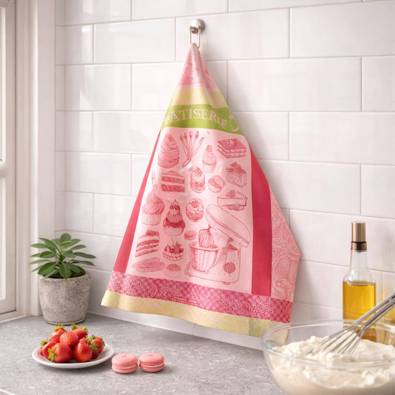 Garnier Thiebaut Geschirrtuch La Patisserie Rose in moderner Küche mit Backmotiv