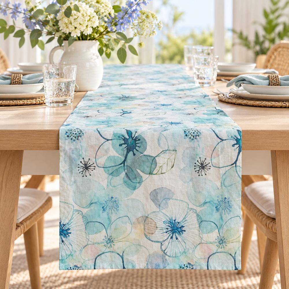 Pichler Tischläufer Waterblossom Lagune 50 x 150 cm