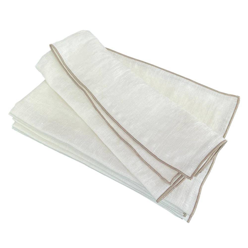 Vaitkute Leinen Serviette "Vilnia" Weiss - Natur umkettelt 47 x 47 cm