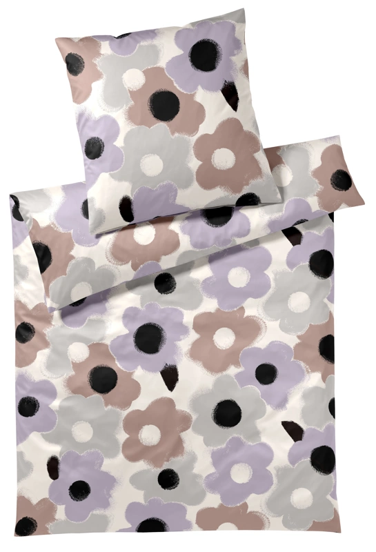 Elegante Mako Satin Bettwäsche Flowers Flieder 155 x 220 cm