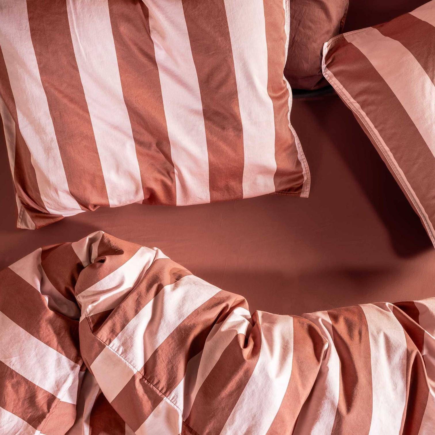 ESSENZA Baumwollsatin Bettwäsche Minte Stripe Terracotta - Blush Pink 155 x 220 cm + 80 x 80 cm