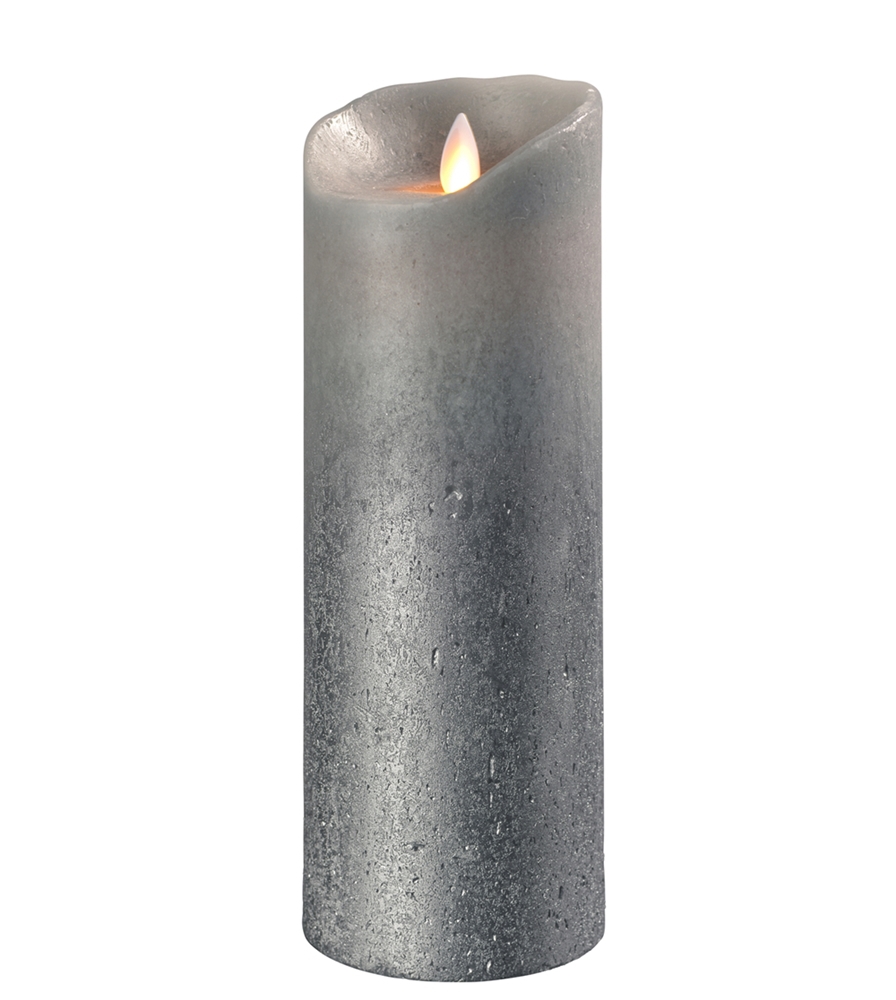 Sompex Flame Echtwachs LED Kerze Grau Metallic 8 x 23 cm