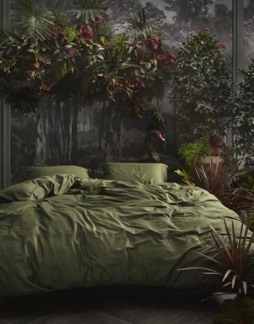 ESSENZA Baumwollsatin Bettwäsche Minte Moos 135 x 200 cm + 80 x 80 cm