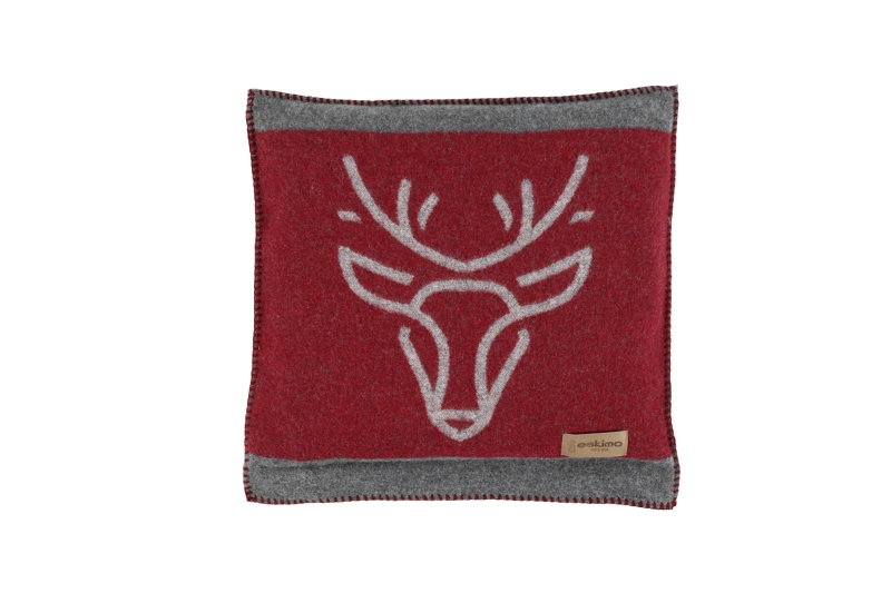 Eskimo Dekokissen Zernez Alpenchic Hirschkopf 45 x 45 cm Rot/Grau