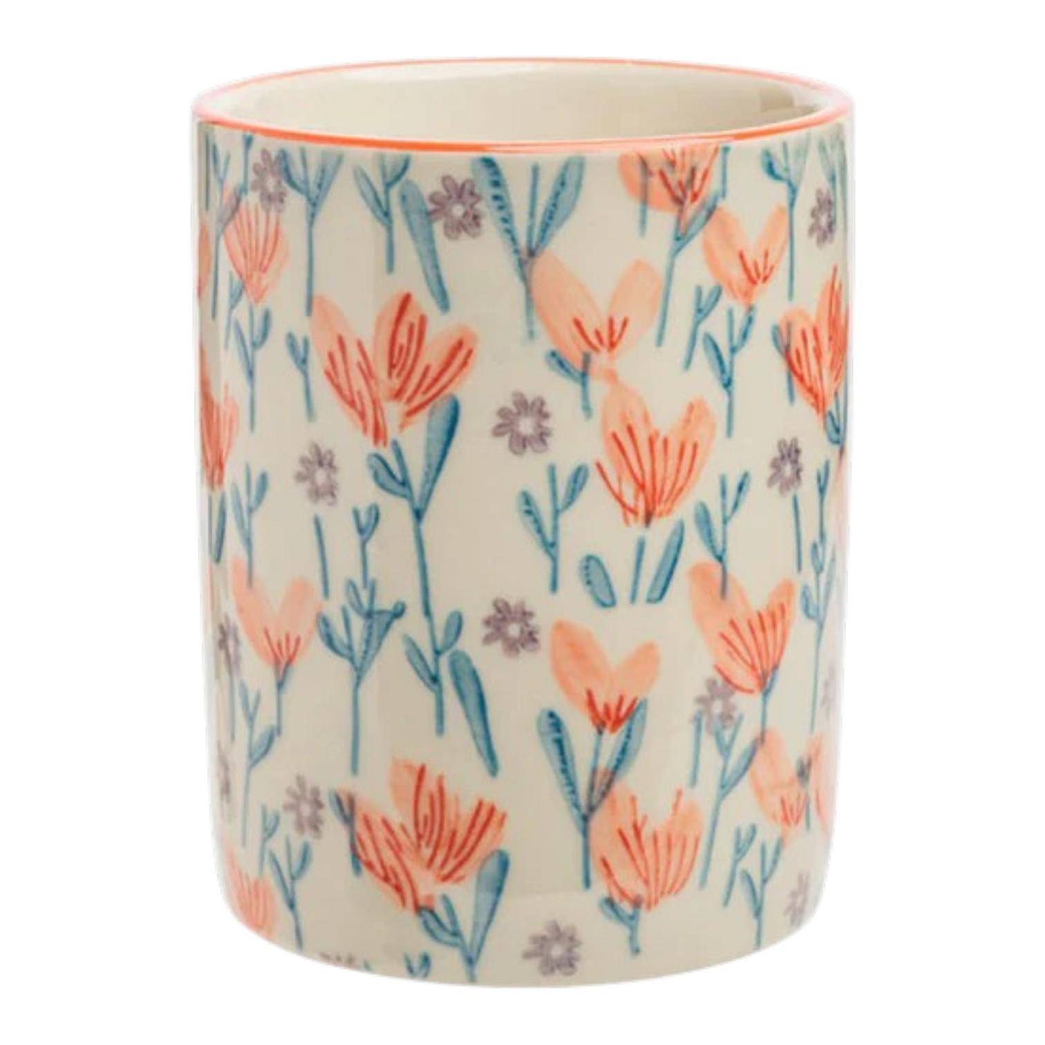 Tranquillo DOUCEUR FLORALE Zahnputzbecher aus hochwertigem Steinzeug mit handgestempeltem floralem Design für Zahnbürsten und Badaccessoires