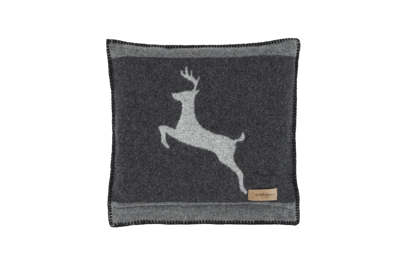 Eskimo Dekokissen Sedrun Alpenchic Hirsch 45 x 45 cm Anthrazit/Grau