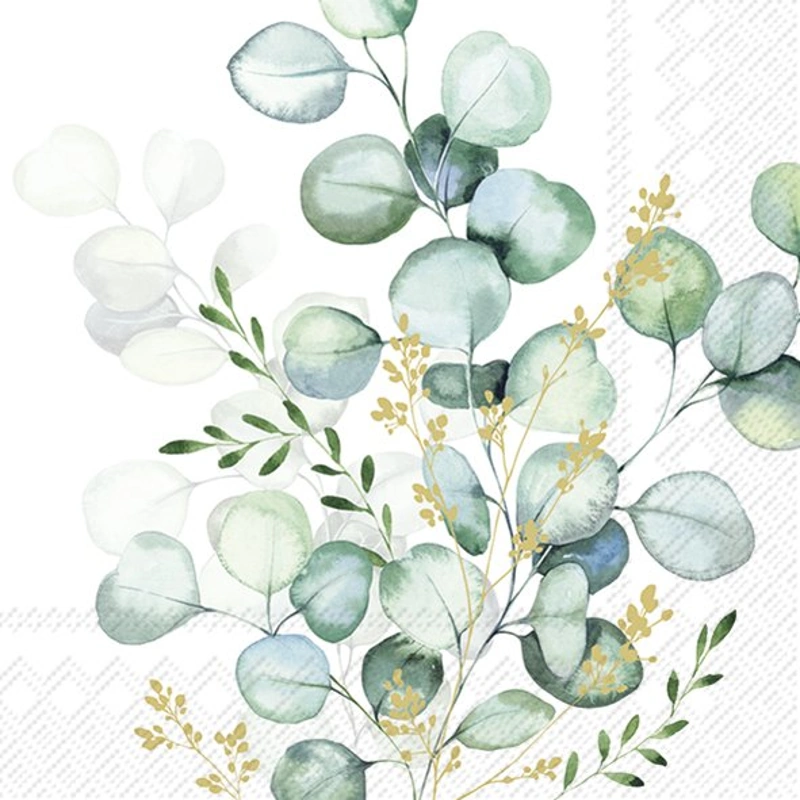 ihr Lunch Servietten Eucalyptus Bouquet Gold 33 x 33 cm