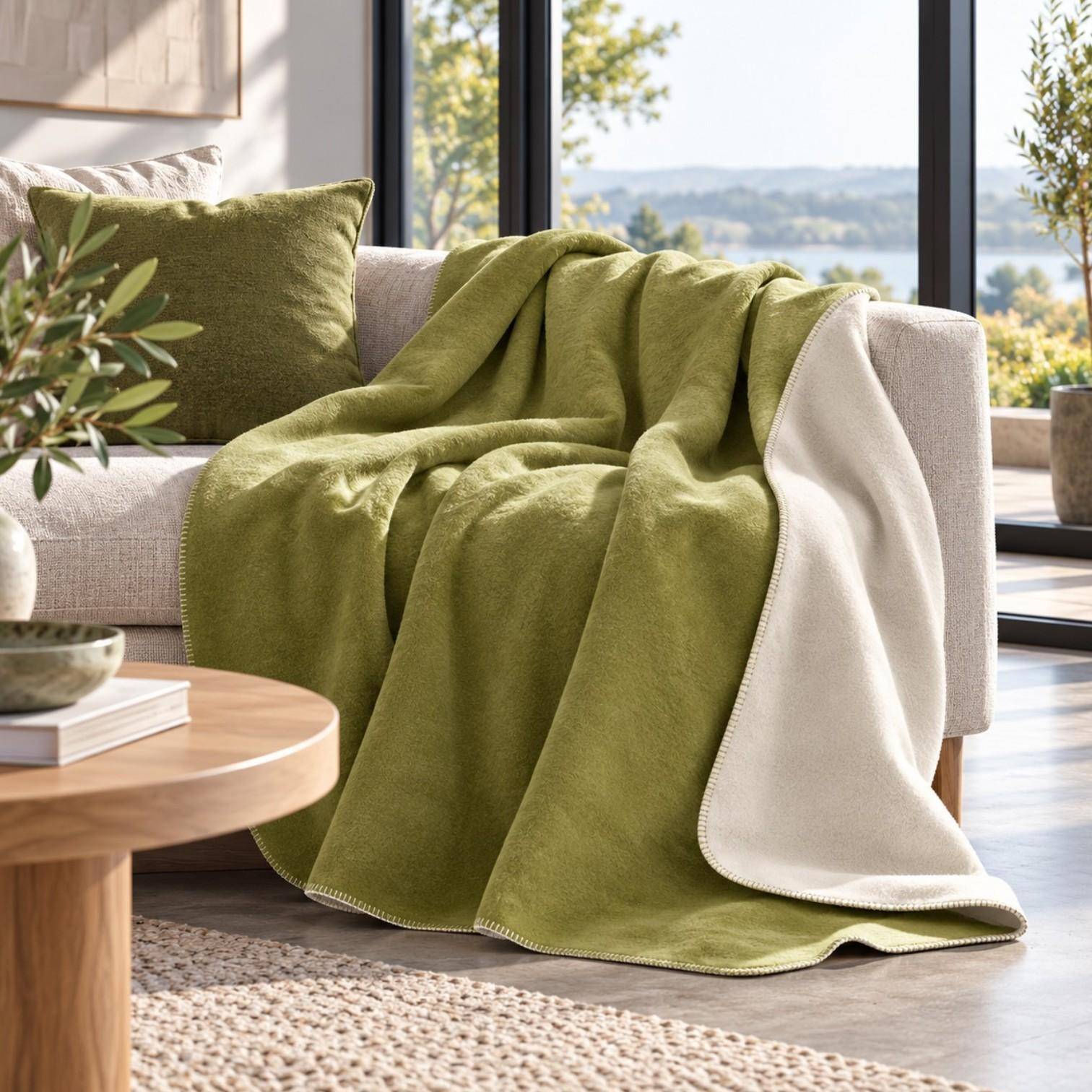 Pad Decke Hobart in Olive-Creme 150 x 200 cm
