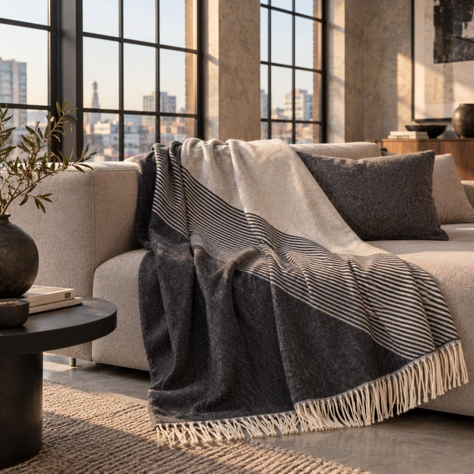 Annett Moschner Plaid Tokio Anthrazit-Silber 130 x 195 cm