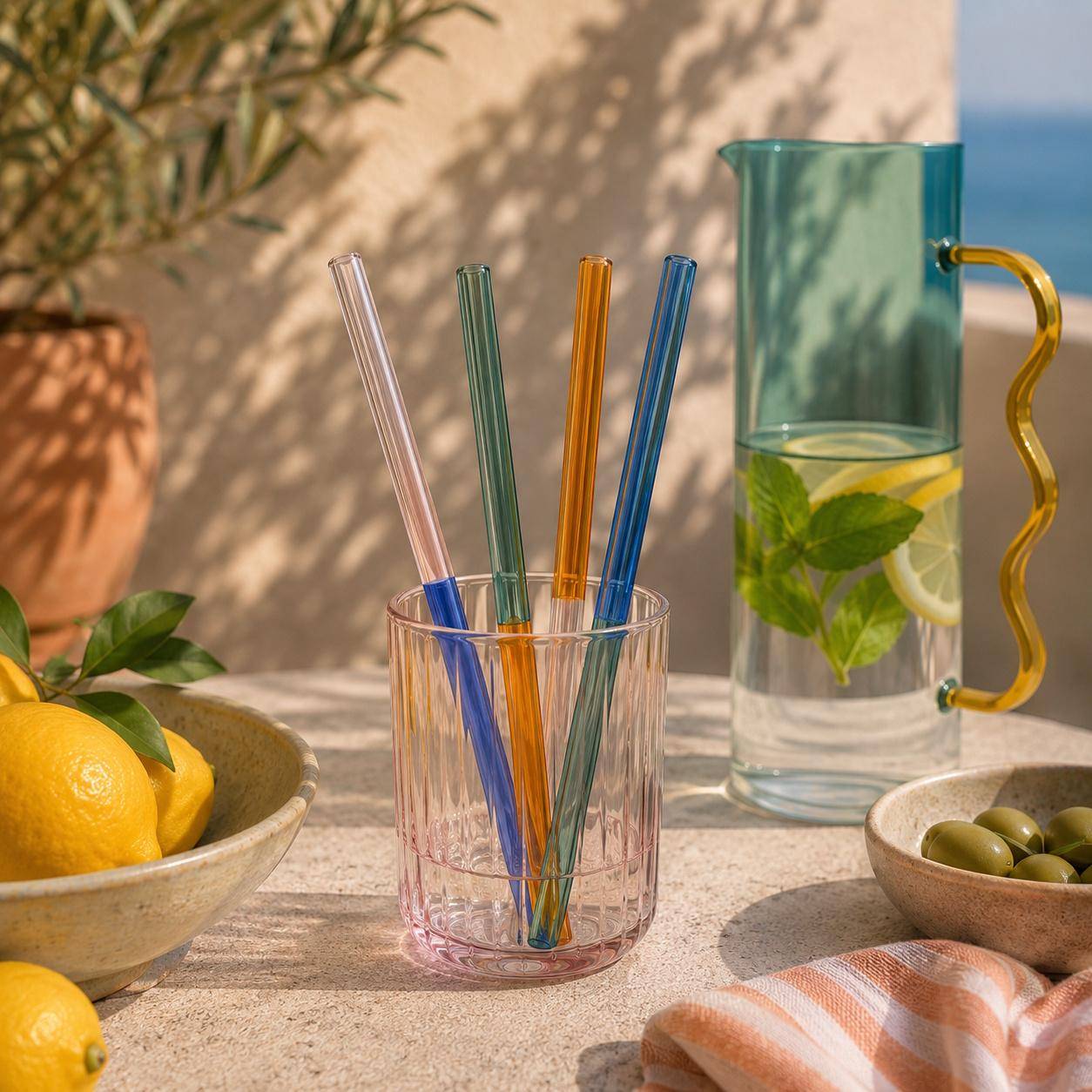 Tranquillo Raiinbow Glas Strohhalme 4er Set