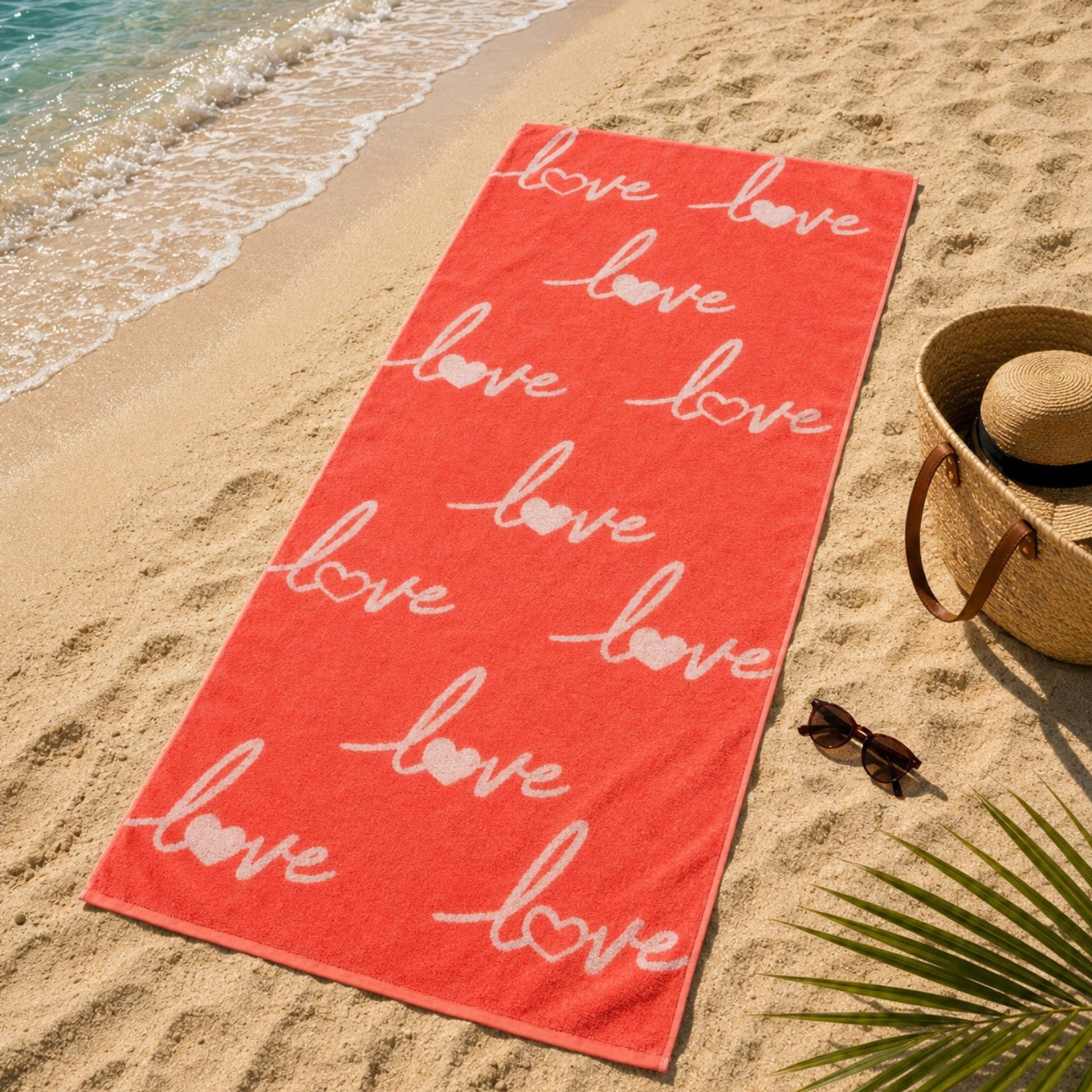 Cawö Frottiertuchserie Campus Love Love Love 835 watermelon Strandtuch 70 x 180 cm