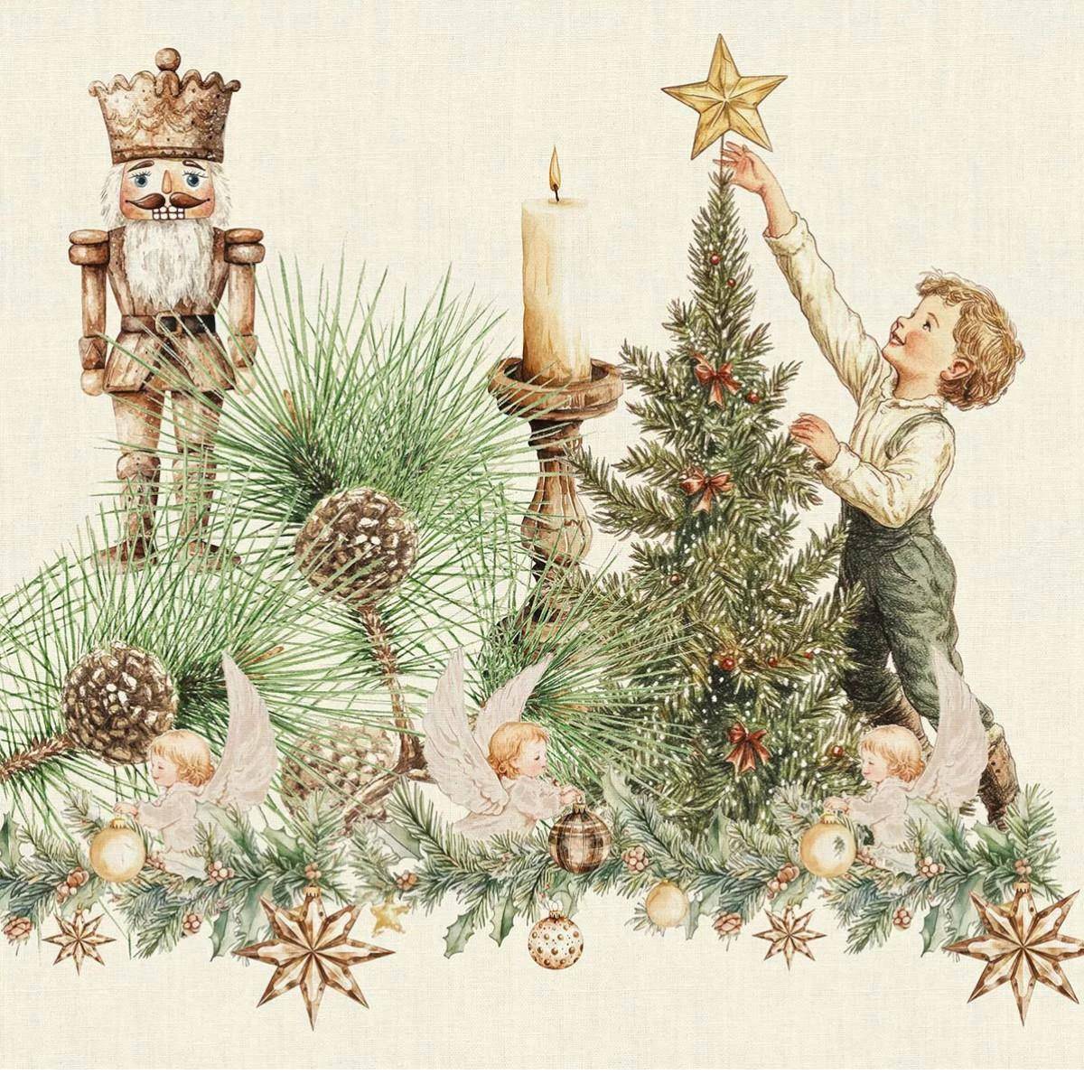 Garnier Thiebaut Serviette Noel vintage dore 45 x 45 cm