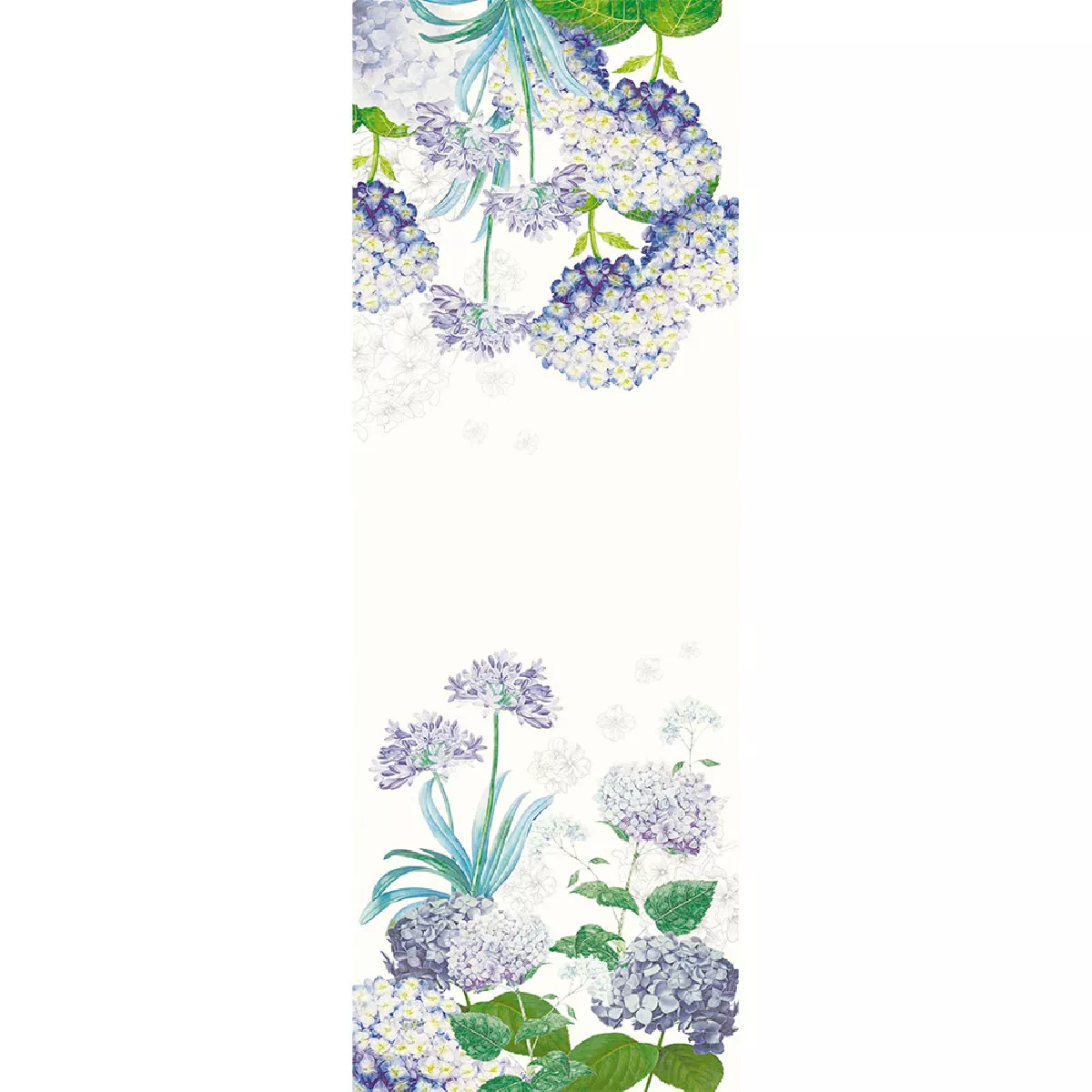 Tischläufer Detailansicht mit Hortensienmotiv aus Halbleinen Jardin de Bretagne Bleu von Garnier Thiebaut