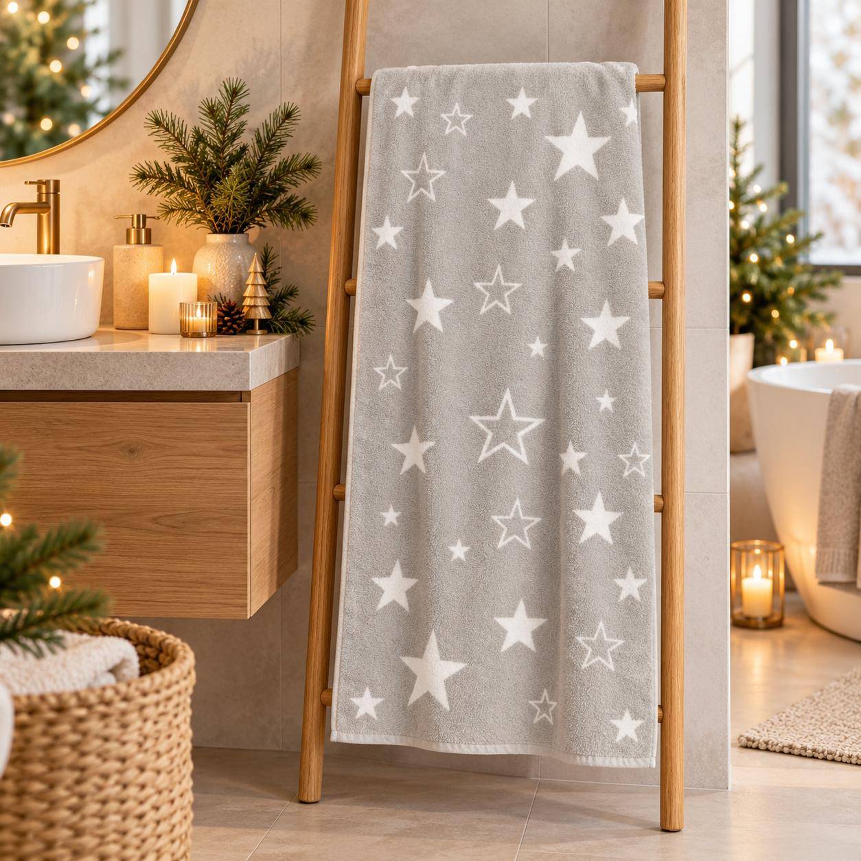 Cawö Frottiertuchserie Christmas Edition 792 Sterne Platin Duschtuch