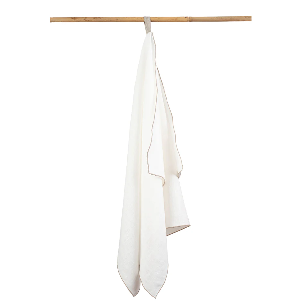 Vaitkute Reinleinen Geschirrtuch "Vilnia" Weiss - Natur umkettelt 47 x 70 cm