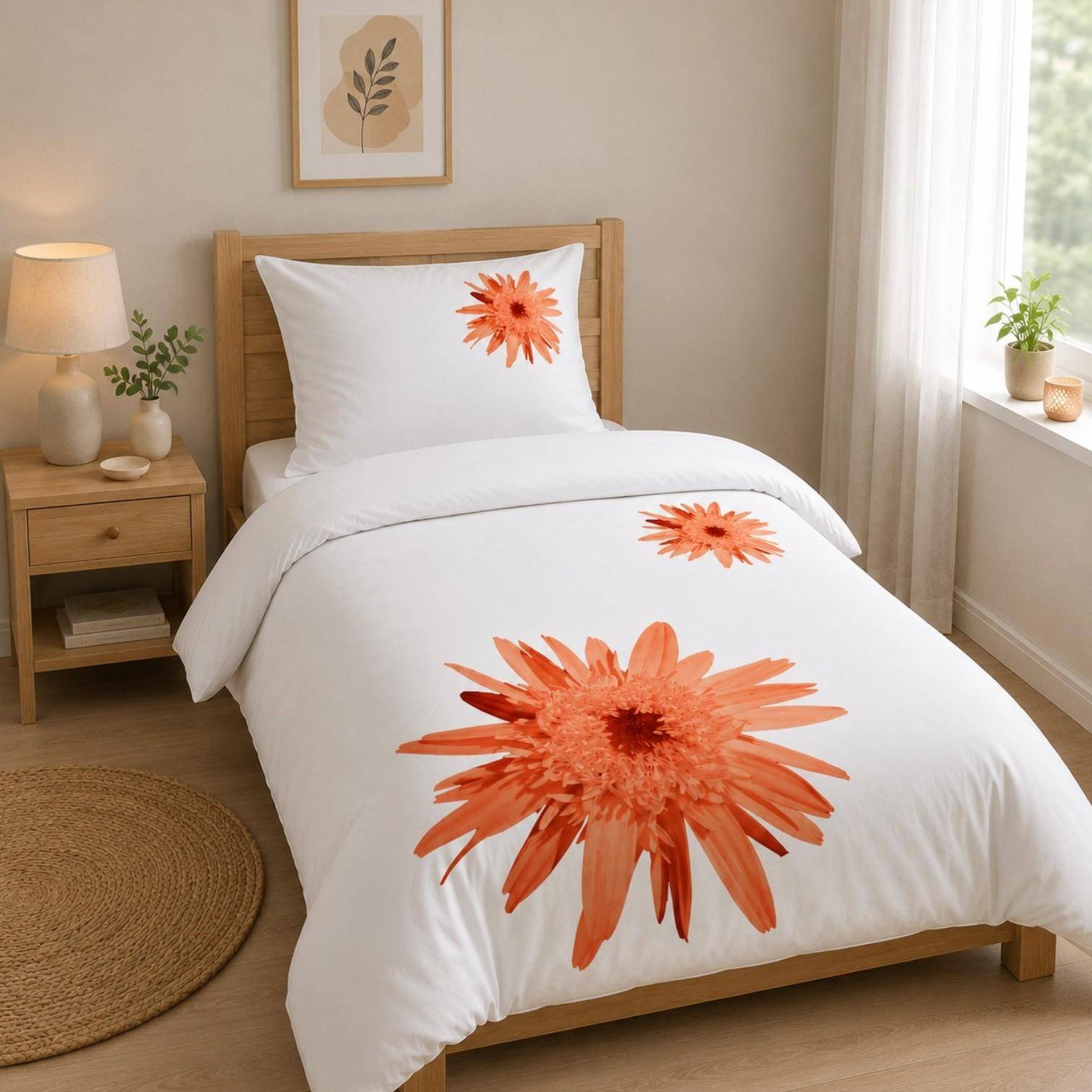 YES Bettwäsche Marie Orange 155 x 220 cm – Mako Satin mit Blumen