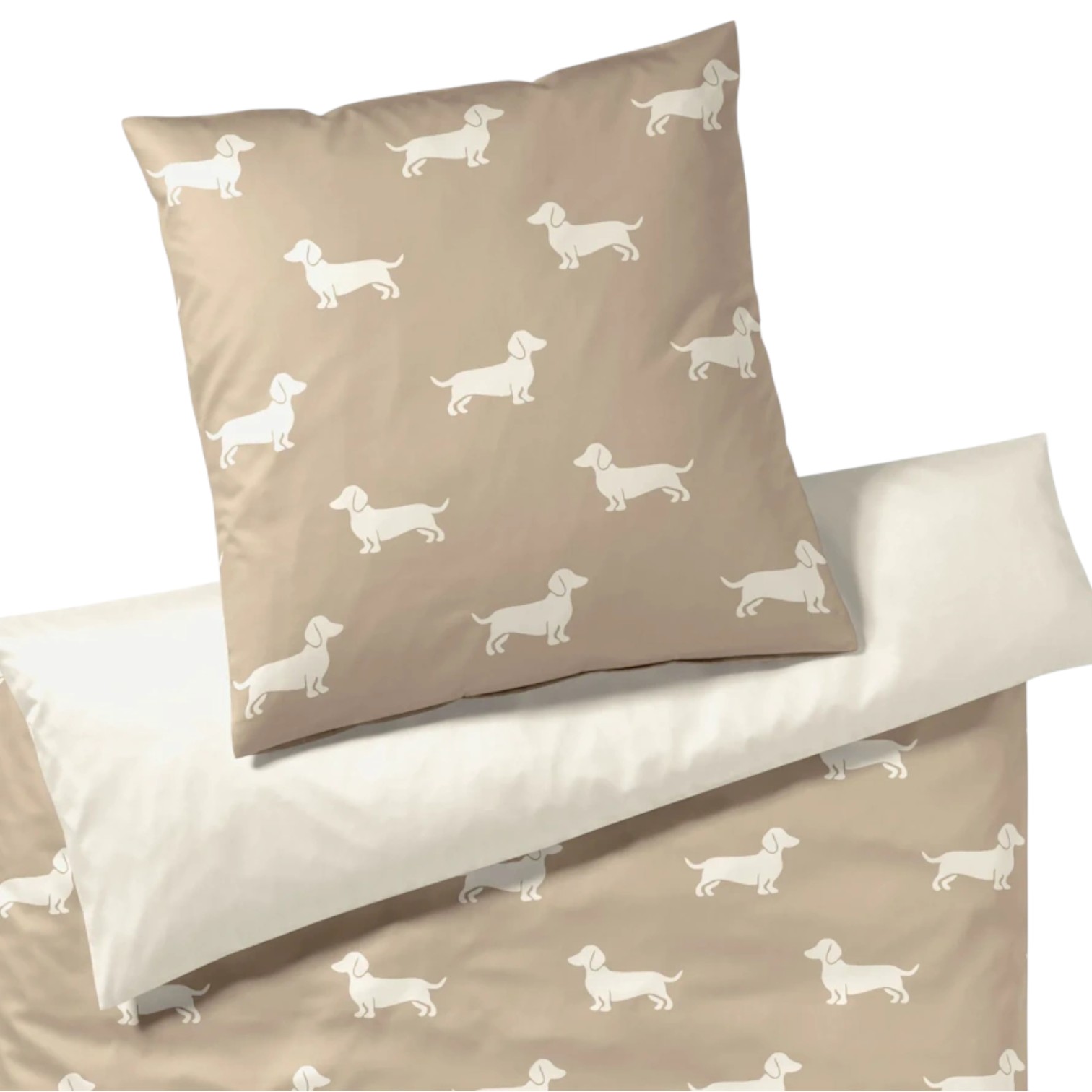 Elegante Comfort Satin Bettwäsche Dogs Natur/Beige 155 x 220 cm