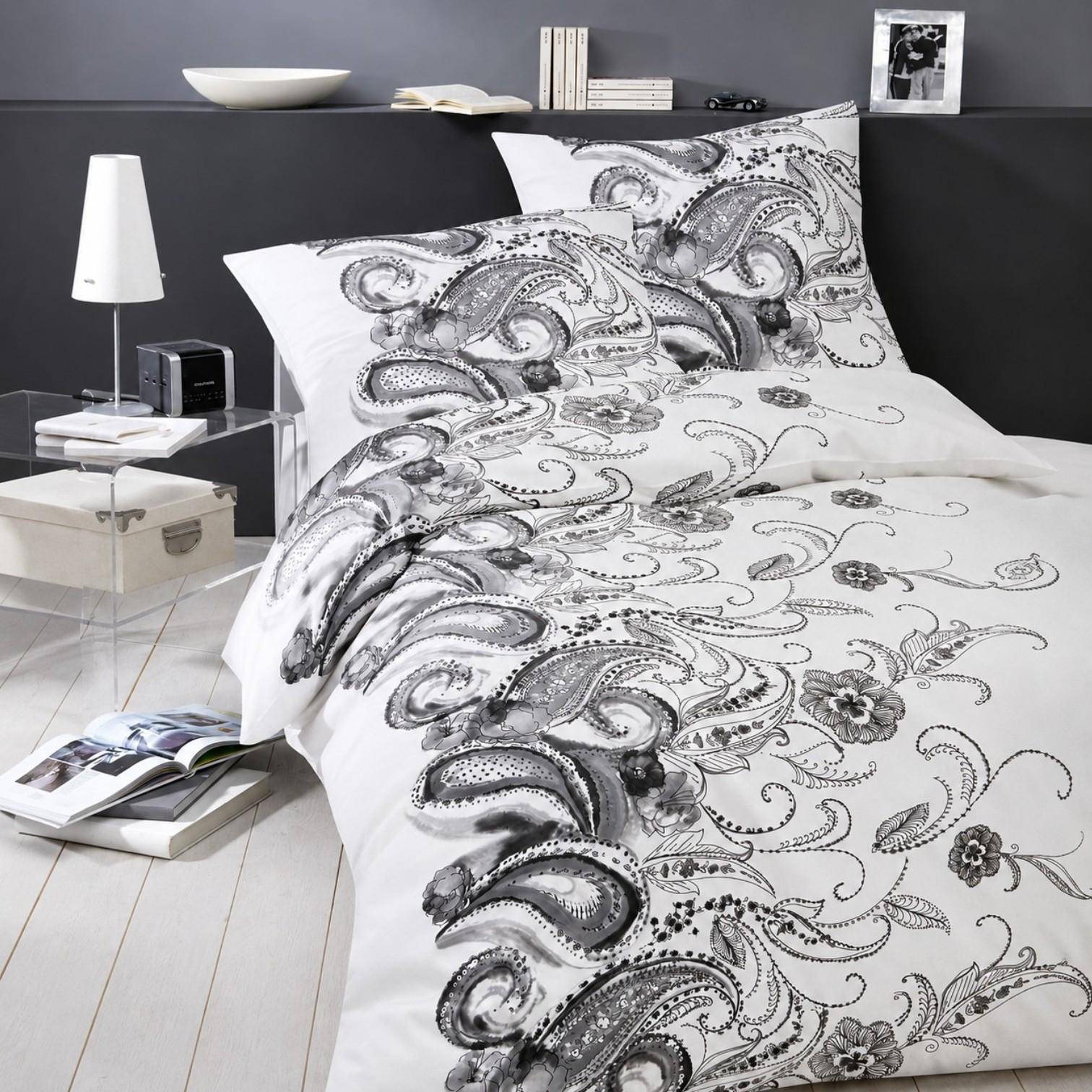 Yes Mako Satin Bettwäsche Pigna Silber 155 x 220 cm