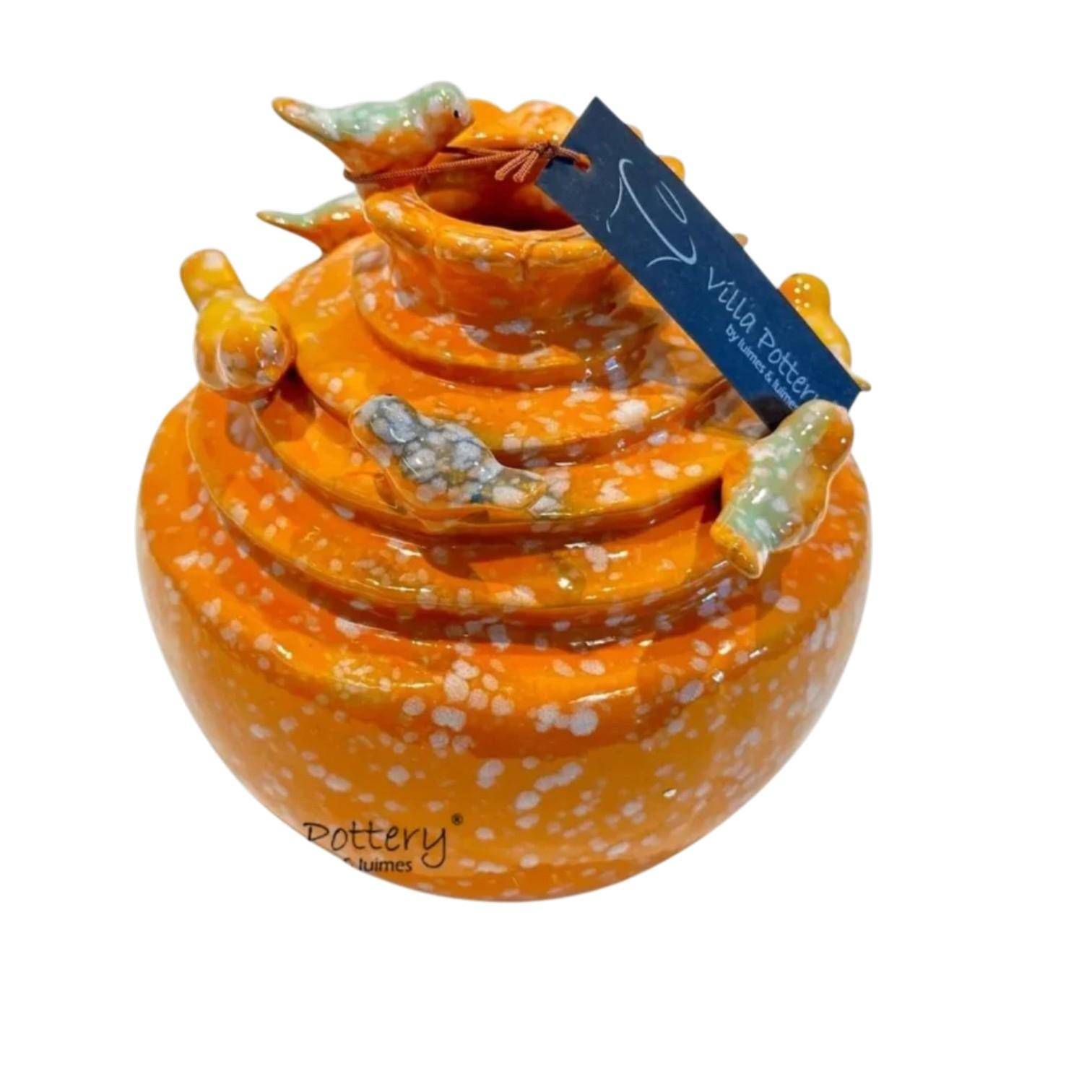 Luimes & Luimes Vase Lovely Birds in Orange Porzellan Designvase mit Vogel Dekor 17,5 x 17 x 17,4 cm