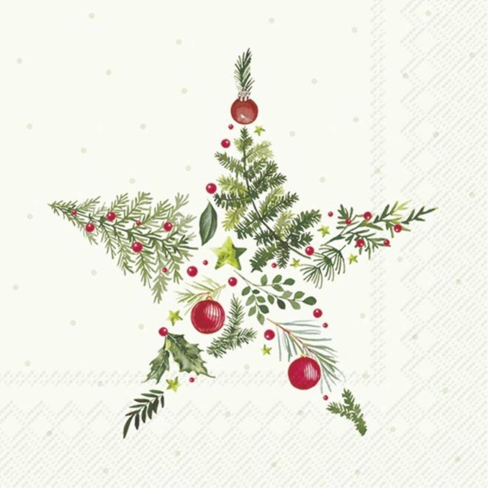 ihr Cocktail Servietten Christmas Branches Star Light Green 25 x 25 cm