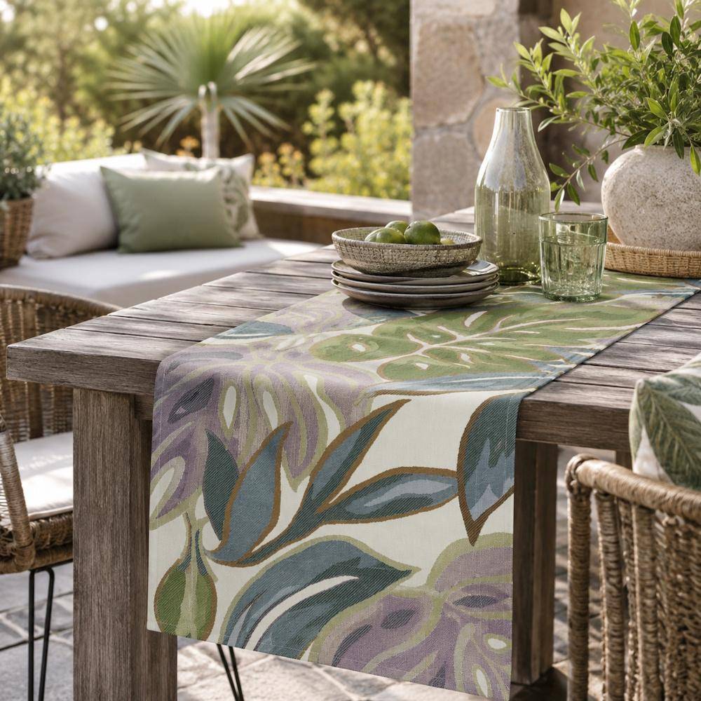 Sander table and home Tischläufer Selva mit floralem Jacquardgewebe und Monstera-Blättern in Pastellfarben