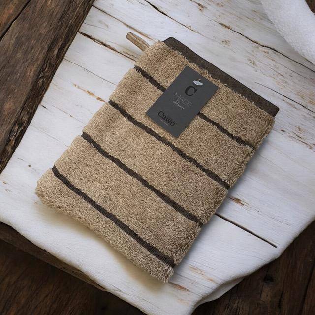 Cawö Frottiertuchserie Balance Wendestreifen 6232 Fb. Sand Waschhandschuh
