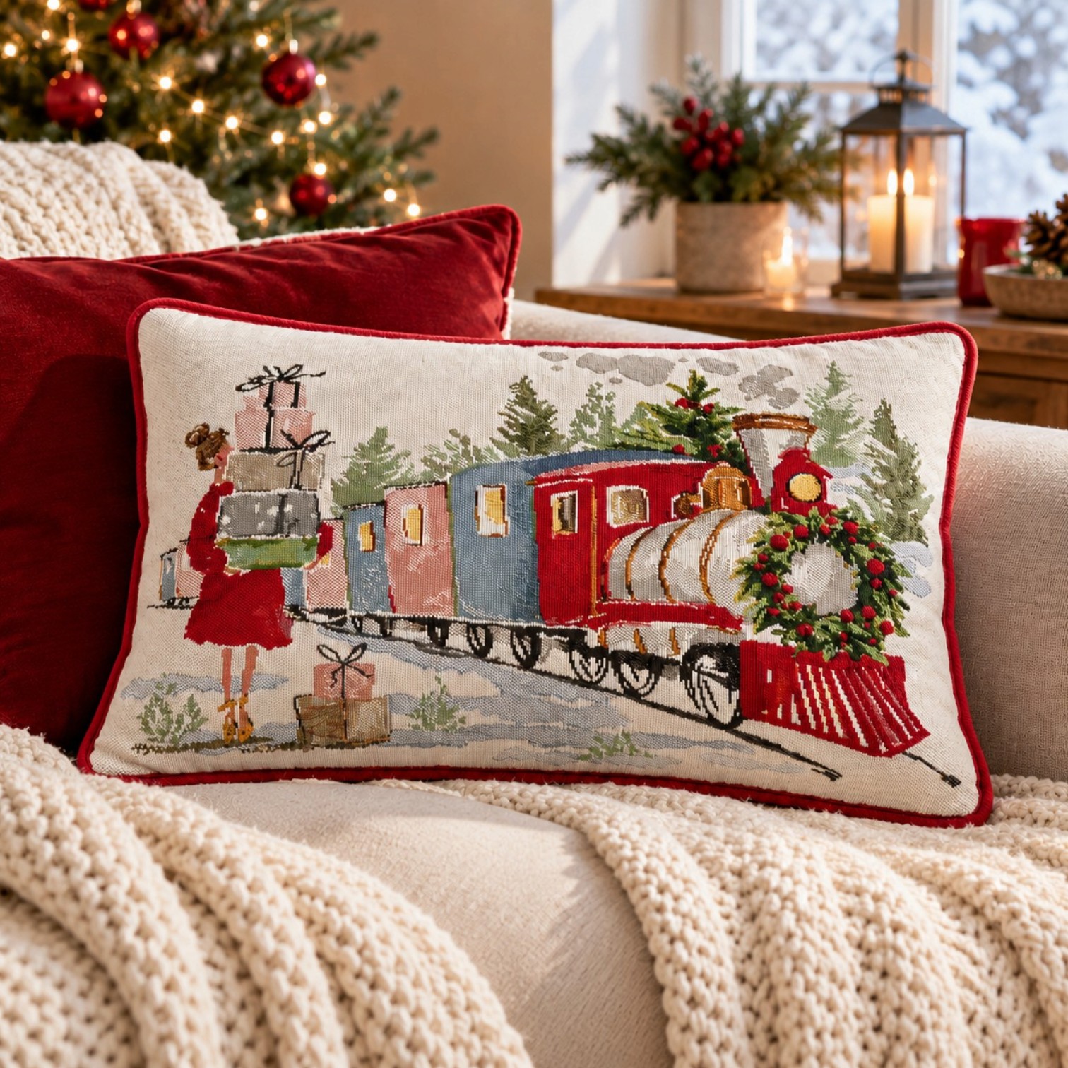 Sander Kissen gefüllt Gobelin Xmas Express 32 x 48 cm