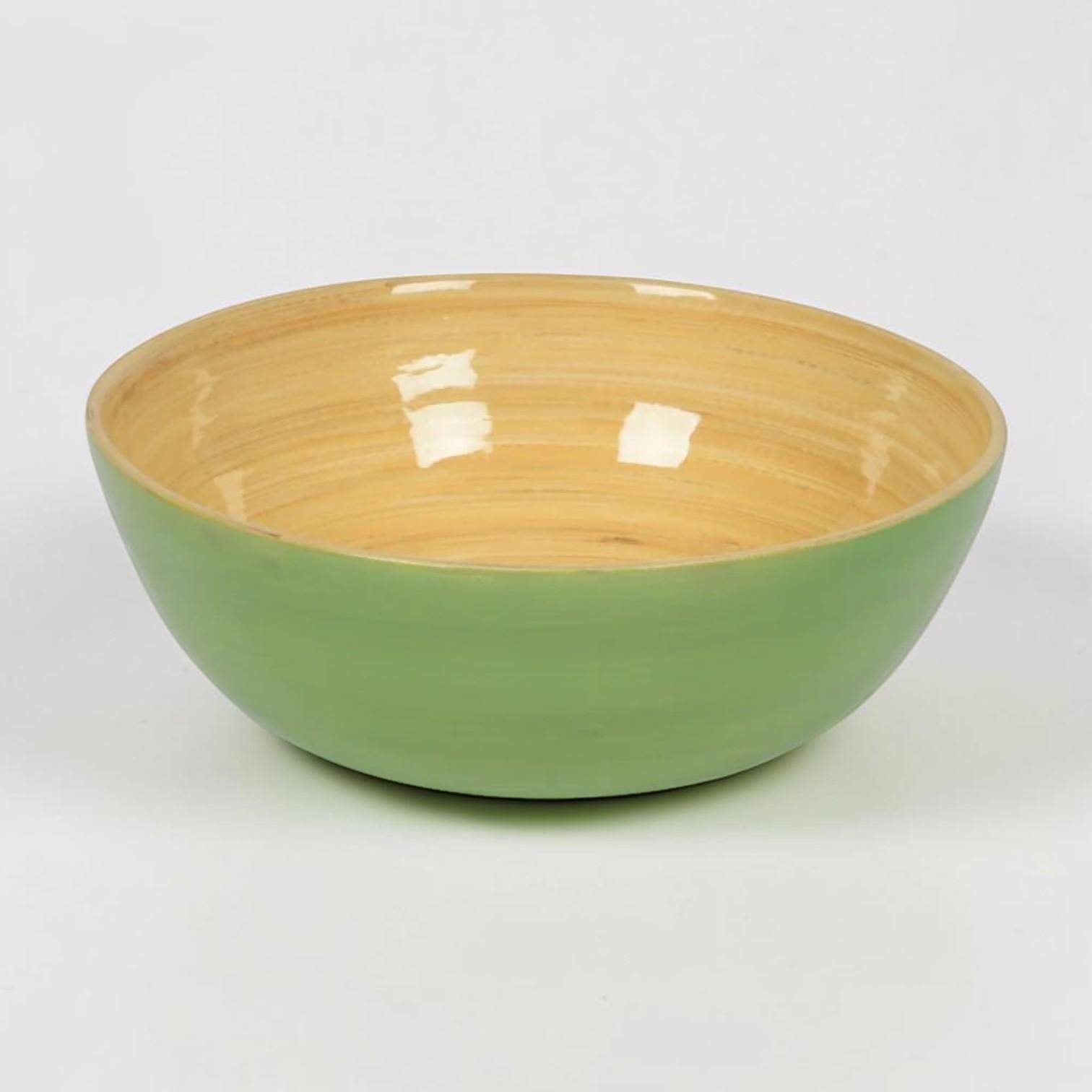 Superleichte Albert L. Bambus-Schüssel in Lindgrün mit naturfarbener Innenseite, rund und glänzend, ca. 18 x 7 cm