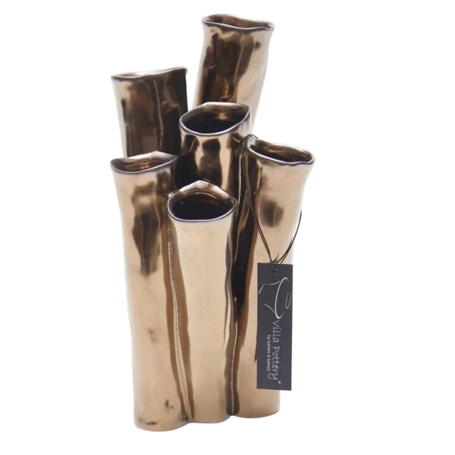 Luimes Vase in Gold mit glatter Oberfläche, organischem Design, ca. 25,5 cm