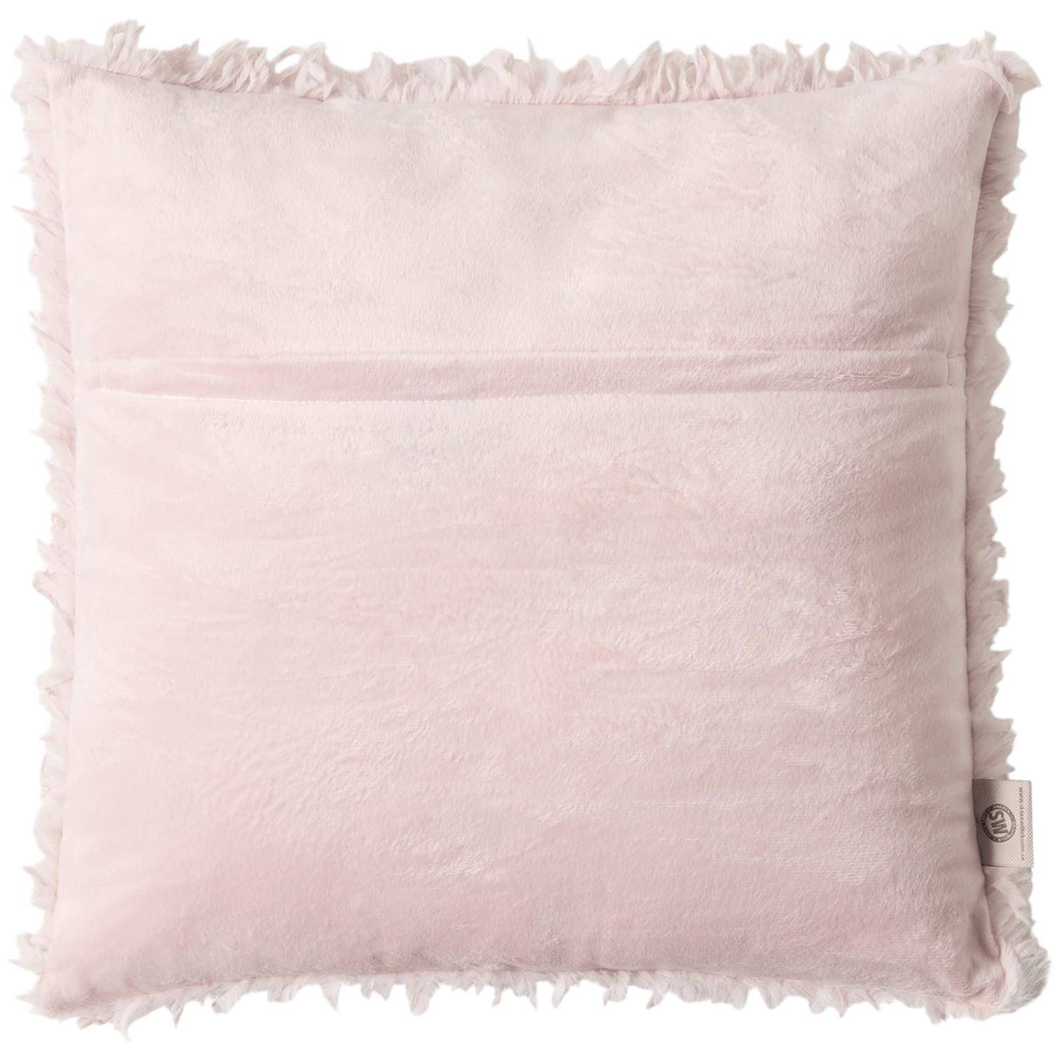 Rückseite des Skinnwille Dekokissens Fay in Pale Pink 45x45 cm mit weichem Plüschbezug und verdecktem Reißverschluss.