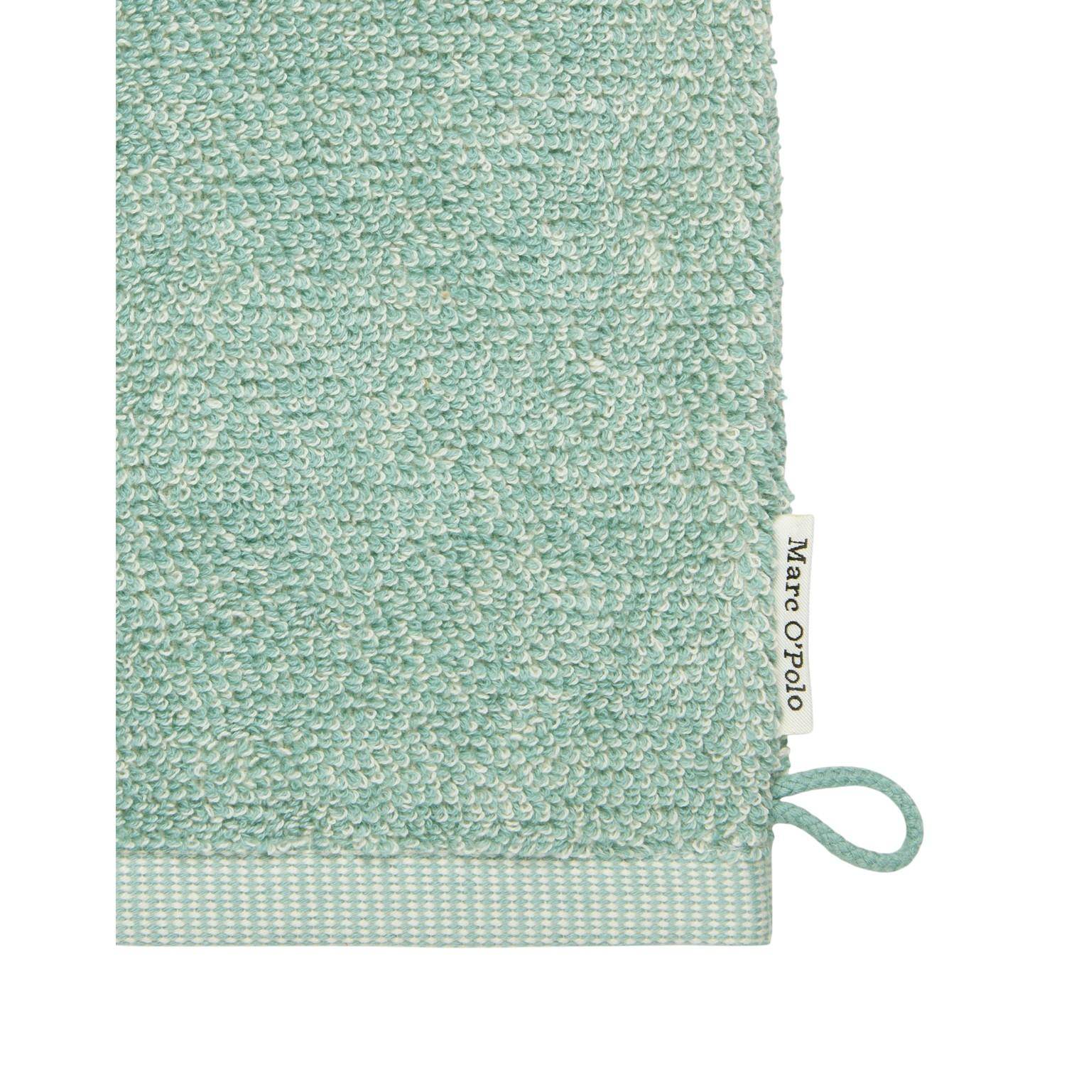 Detailansicht MARC O'POLO Timeless Melange Waschhandschuh in Aquamarine mit strukturierter Baumwolloberfläche