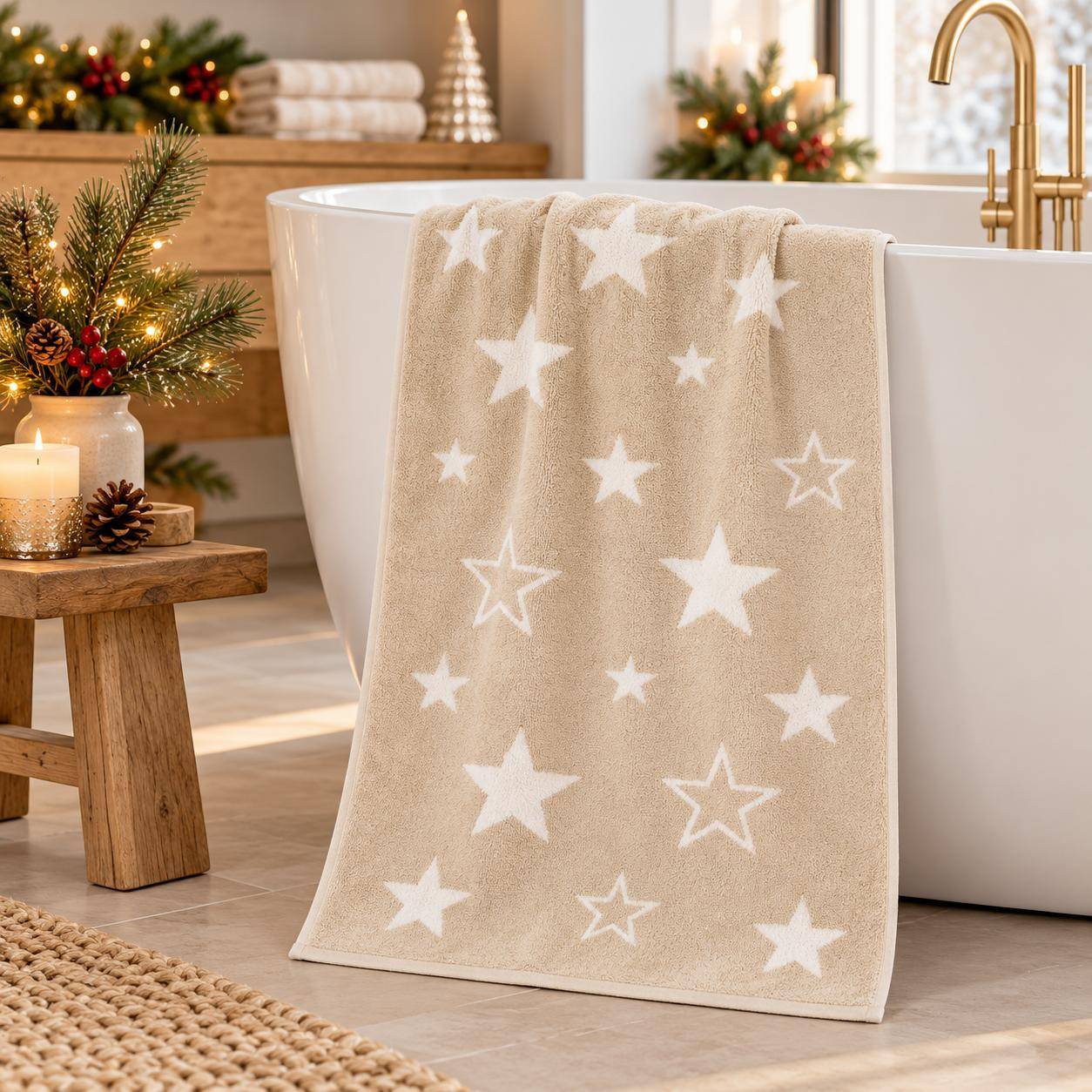Cawö Frottiertuchserie Christmas Edition 792 Sterne Natur Handtuch