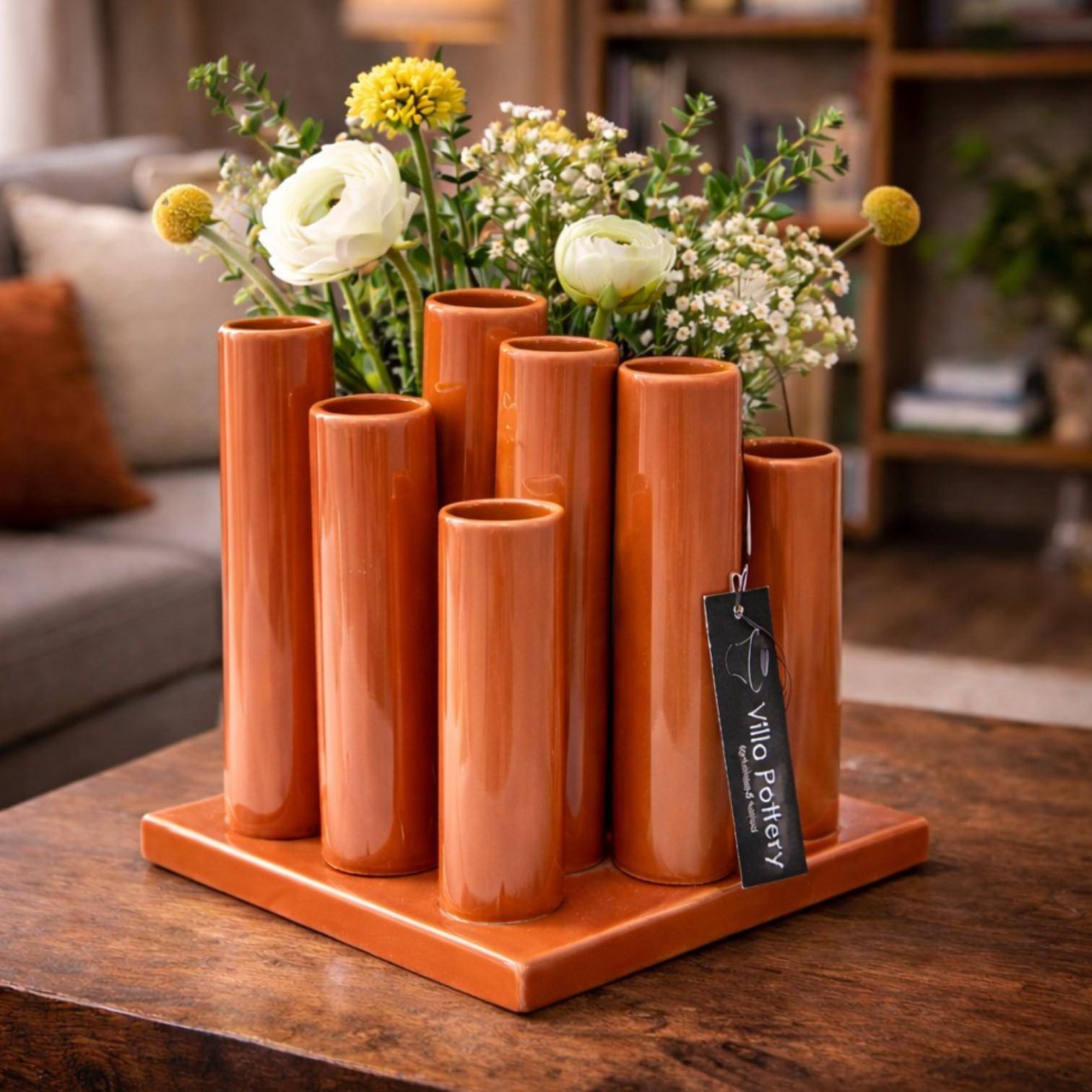 Luimes Vase in Terracotta mit glatter Oberfläche, organischem Design, ca. 25 cm  