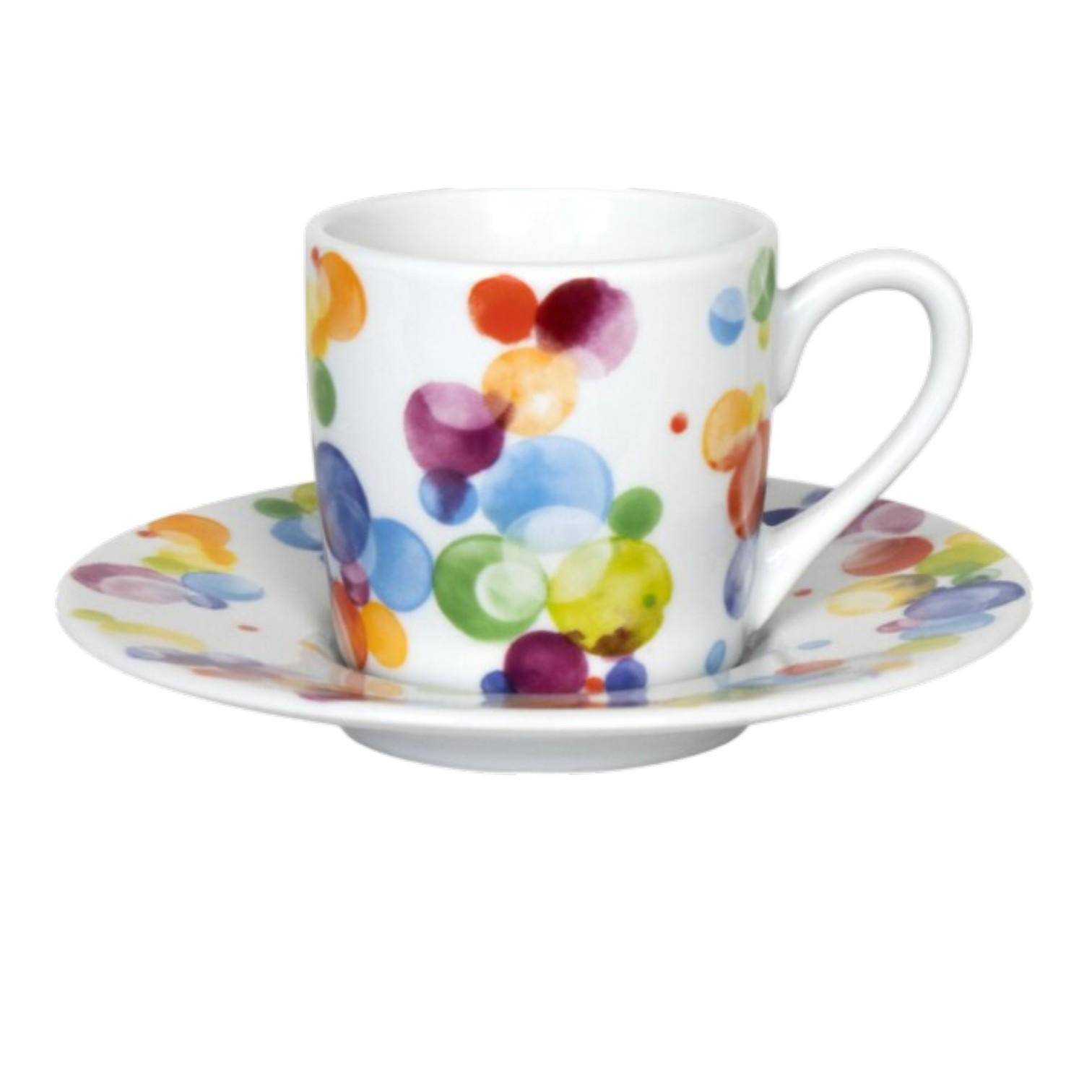 Könitz Espresso Tasse Colourful Cast 85 ml mit Untertasse und bunten Aquarellblasen