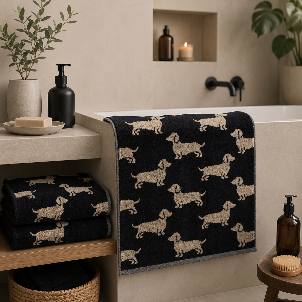 Cawö Frottiertuchserie We love Dogs Dackel Schwarz Duschtuch mit kleinen Schönheitsfehlern