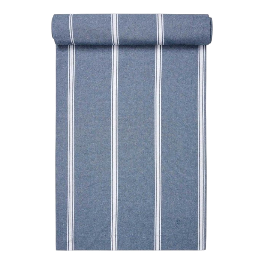 Marc O'Polo Lovon Tischläufer Smoke Blue aus Baumwolle mit zeitlosem Streifendesign in Blau und Weiß