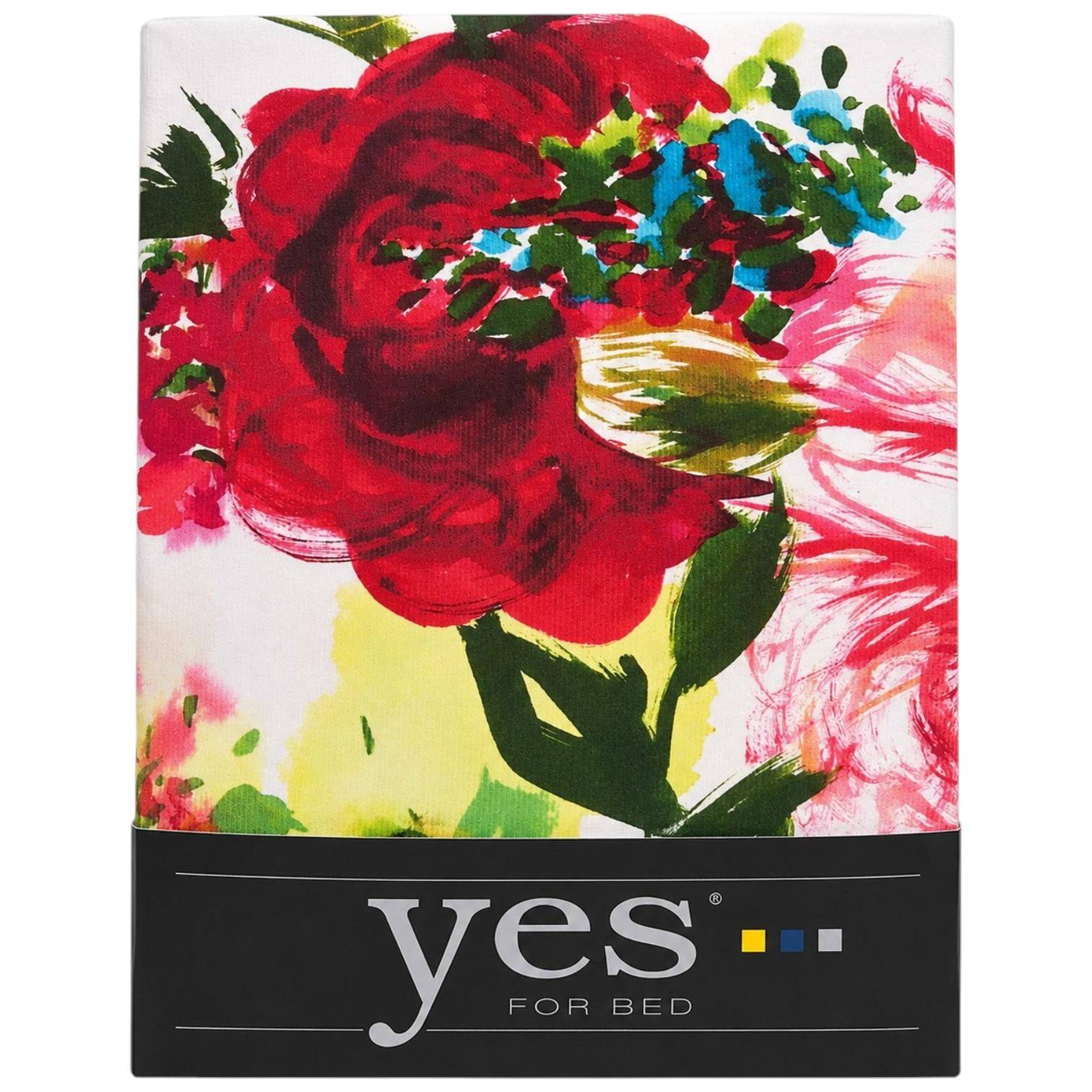 Yes Mako Satin Bettwäsche Flower in Beere 155 x 220 cm
