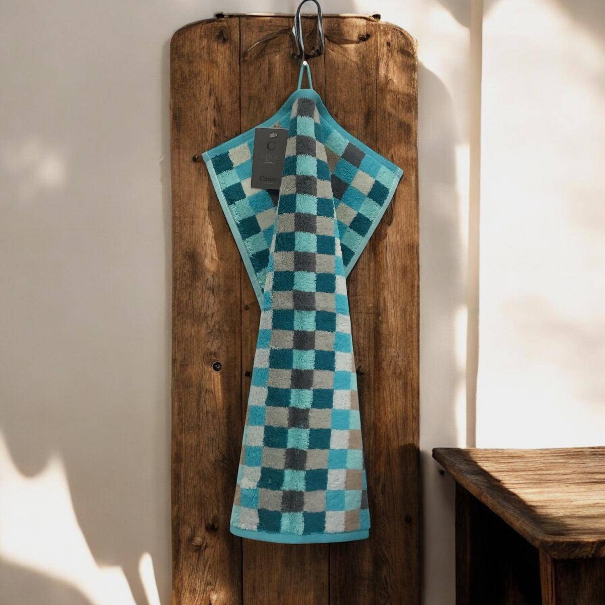 Cawö Frottiertuchserie Unique Karo 942 Türkis Gästetuch 30 x 50 cm