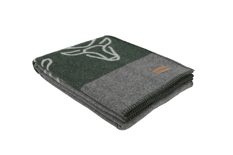 Eskimo Wollplaid Zernez Alpenchic Hirschkopf 140 x 180 cm Grün/Grau