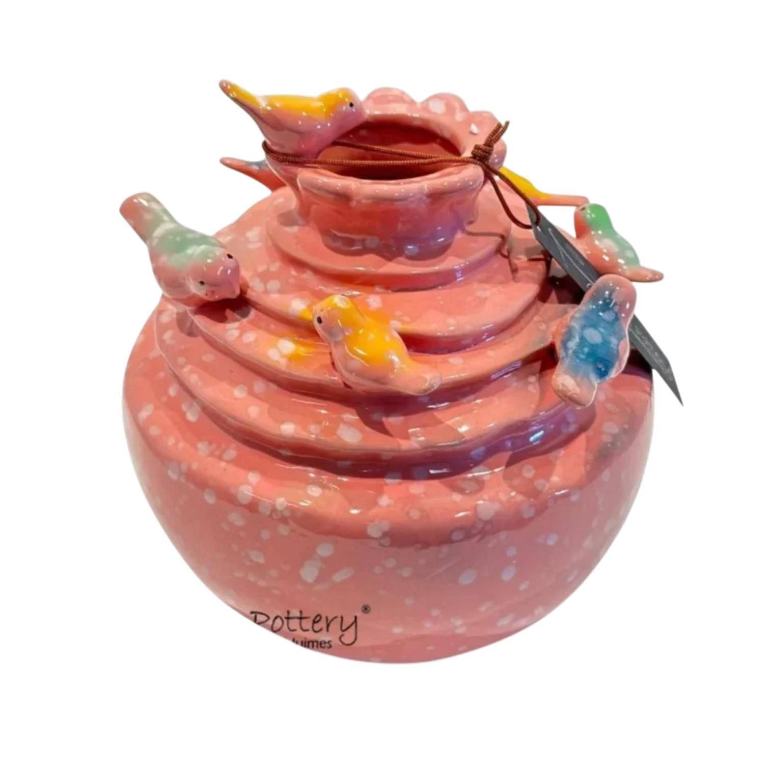Luimes & Luimes Vase Lovely Birds in Pink Porzellan Designvase mit Vogel Dekor 17,5 x 17 x 17,4 cm