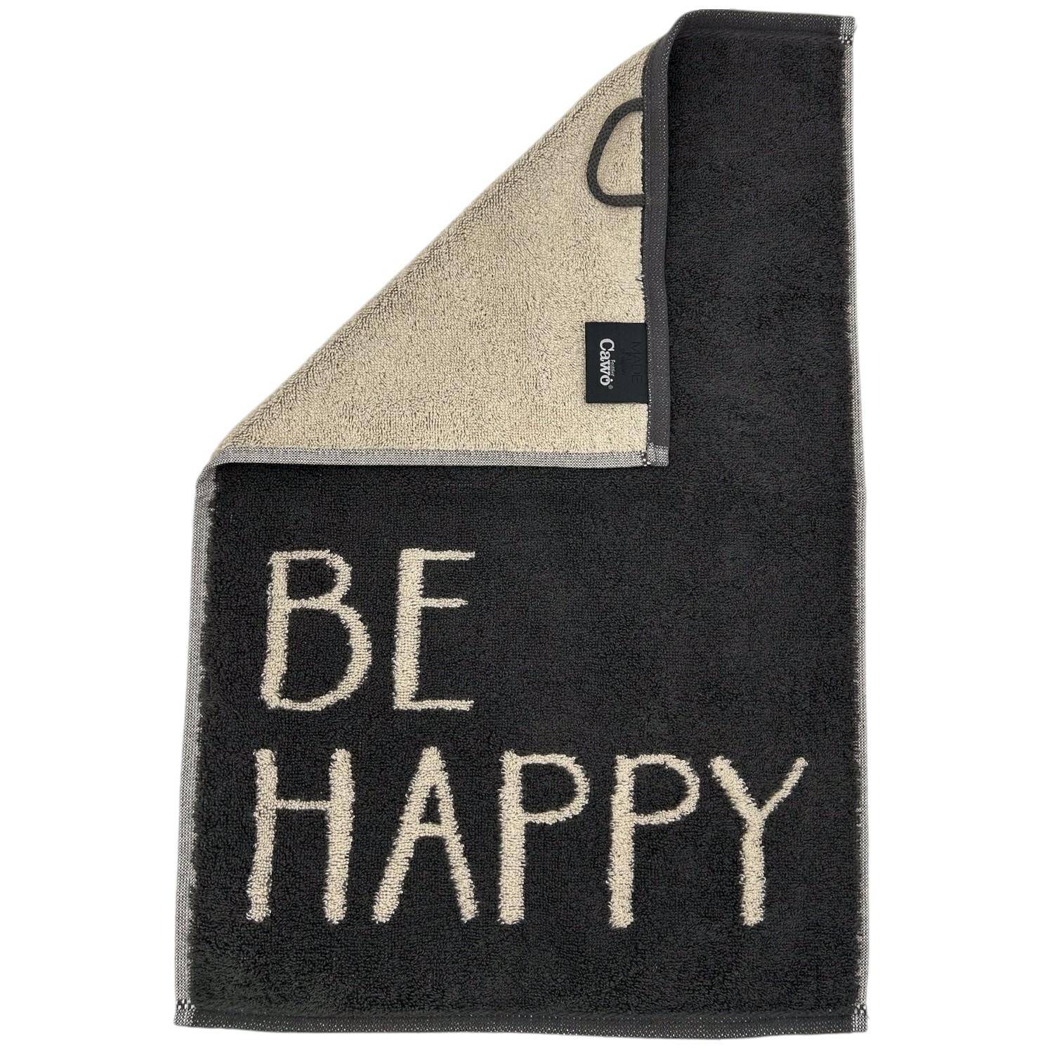 Cawö Frottiertuchserie Postcard Towels Edition 100 Be Happy Gästetuch in Schwarz 30 x 50 cm