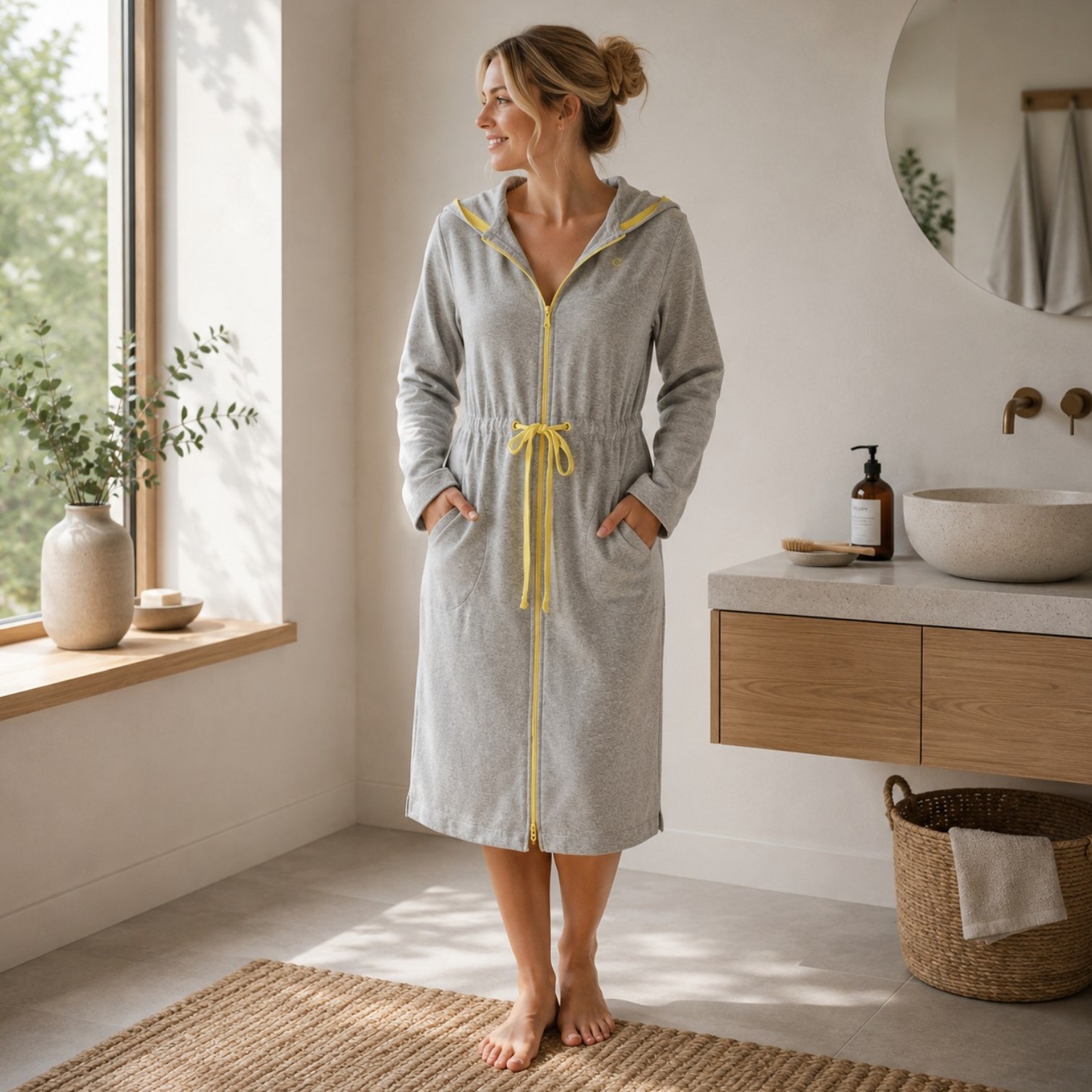 Cawö Damen Bademantel mit Kapuze Silber Größe L