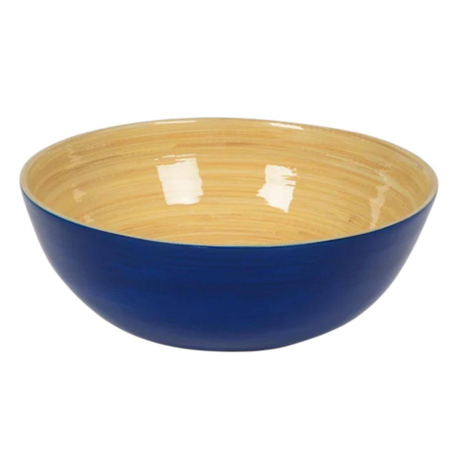 Superleichte Albert L. Bambus-Schüssel inBlau mit naturfarbener Innenseite, rund und glänzend, ca. 18 x 7 cm